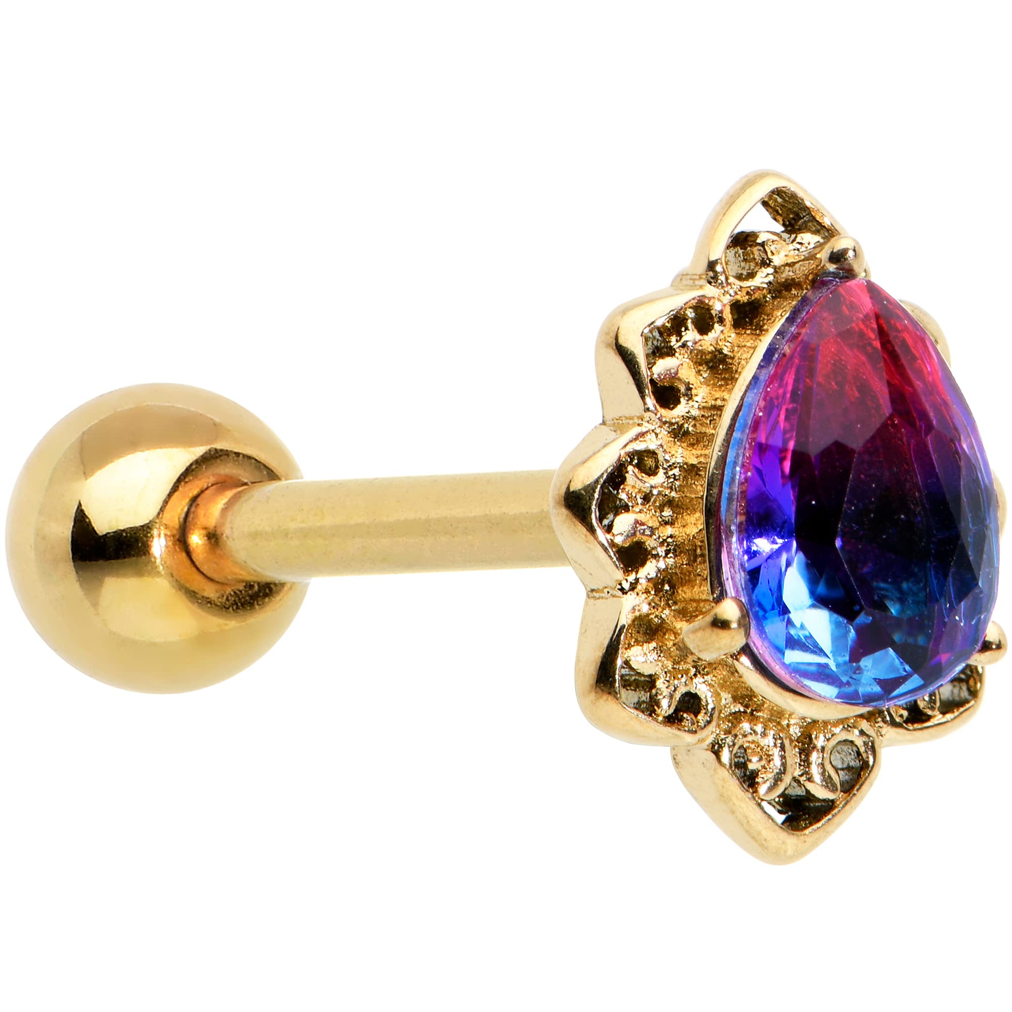 14G Stainless Steel Tongue Ring for Women - Purple & Red PVD Barbell Body Piercing Jewelry (5/8