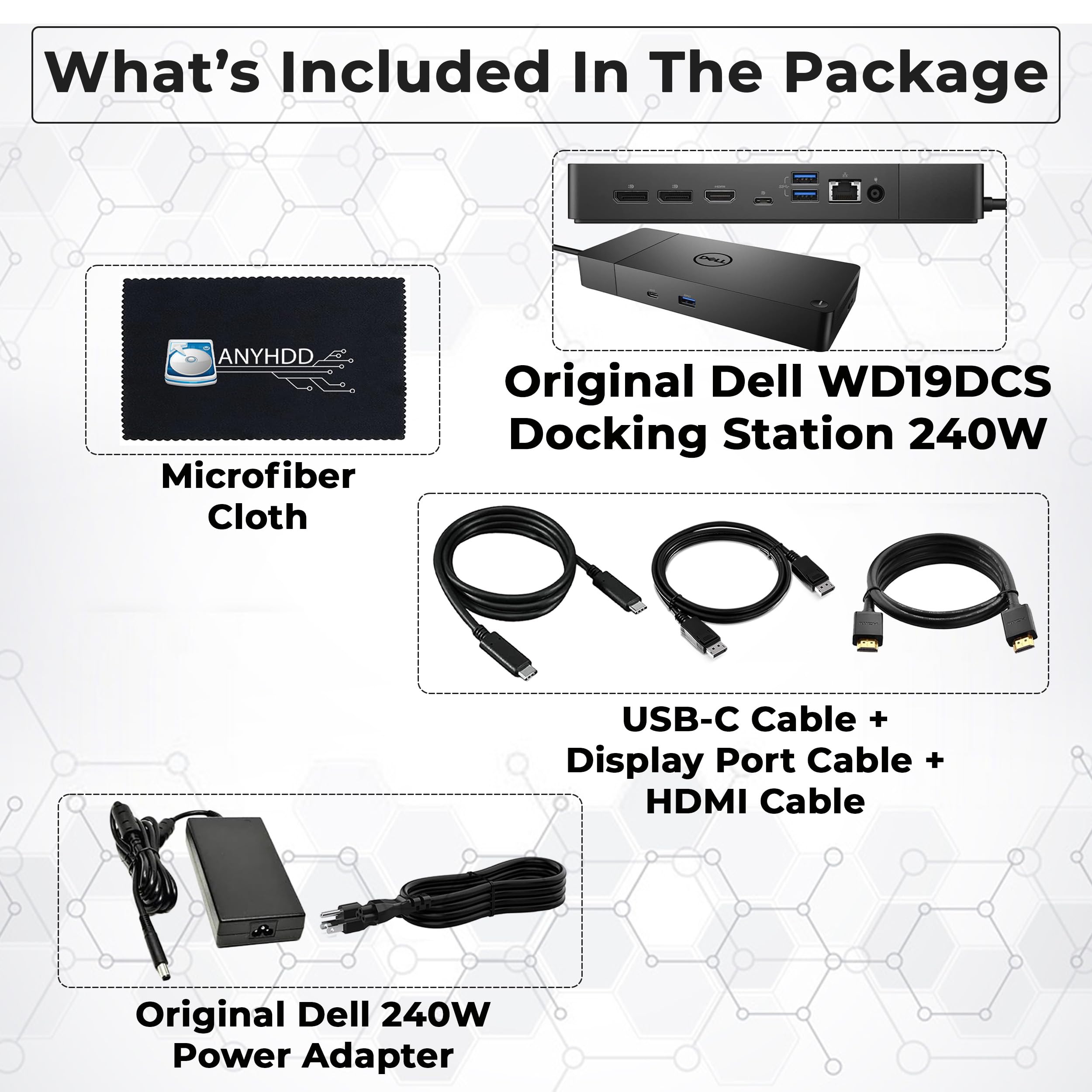 Dell WD19DCS 240W Docking Station with Power Adapter - Dual 4K HDMI & DisplayPort, USB-C Hub for Laptops - Ideal for Home Office & Multi-Monitor Setup (Includes Cables & Cleaning Cloth)