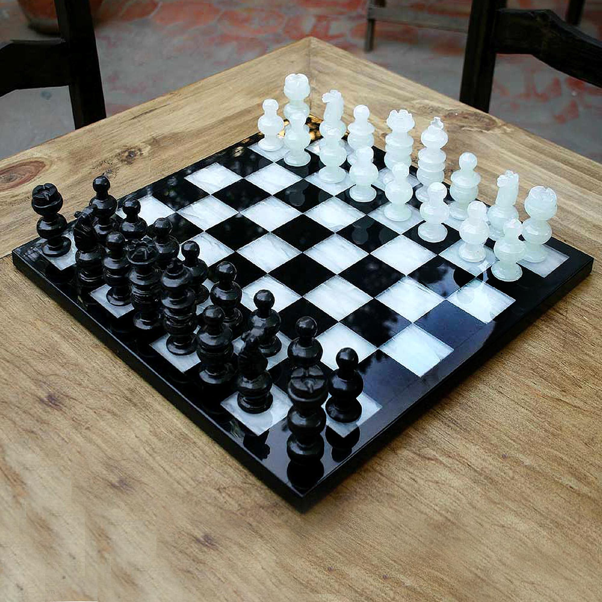 Hand Carved White Onyx & Black Marble Chess Set - Classic Stone Board Game for Adults | Perfect for Home Decor, Gifts & Strategy Game Lovers