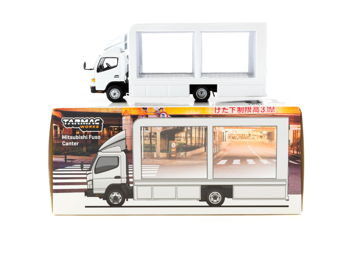 Tarmac Works 1/64 Scale Mitsubishi Fuso Canter Mobile Display Truck Diecast Model Car - Perfect for Collectors, Display, and Diorama Scenes