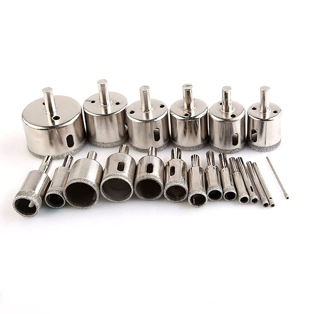 20pcs Diamond Coated Drill Bit Kit (3mm-50mm) for Tile, Marble, Glass & Ceramic - Professional Hole Saw Set for Power Tools - Perfect for Home Renovation, DIY Projects & Construction Work