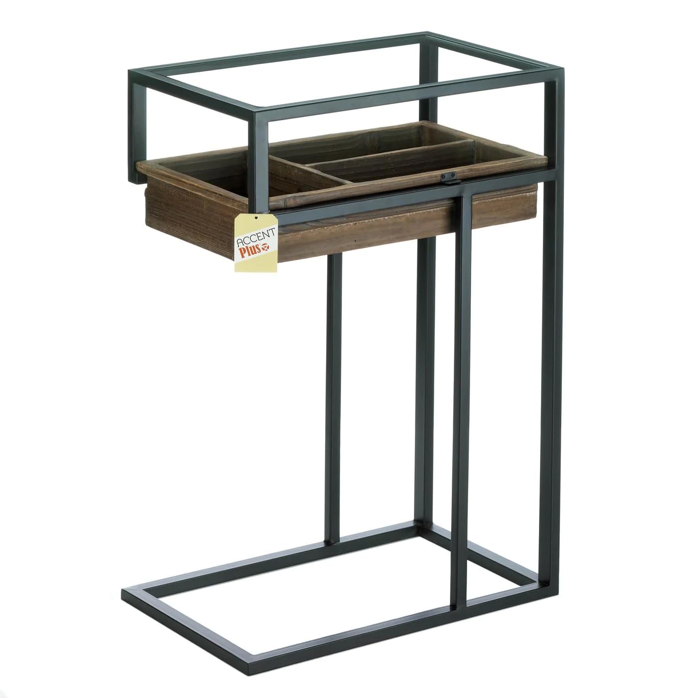Industrial Accent Side Table with Glass Top & Pull-Out Drawer - Modern Living Room, Bedroom, Office Furniture for Home Decor & Storage Solutions