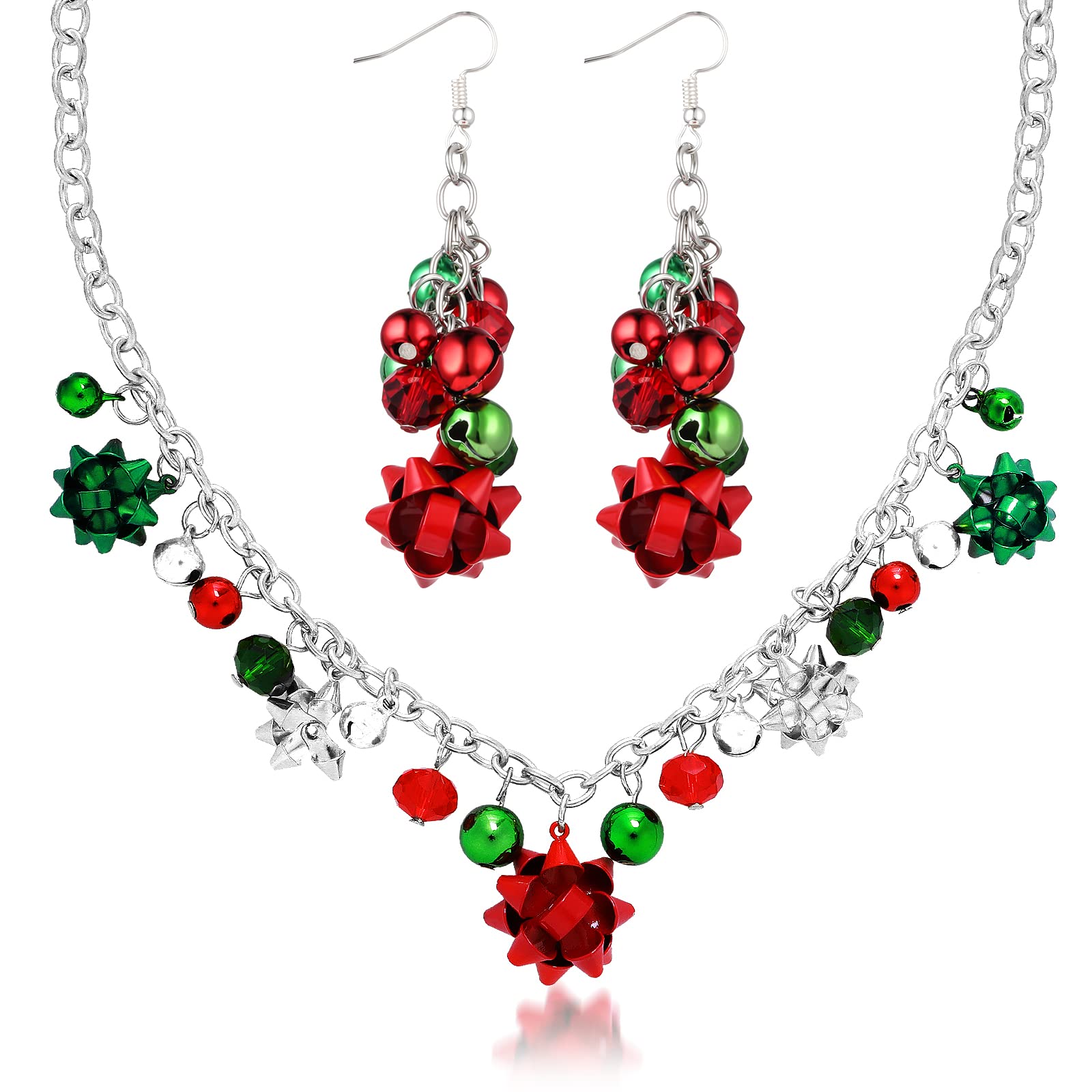 Sibba Christmas Jewelry Set - Jingle Bell Necklace & Earrings with Bow Pendant for Women & Girls | Xmas Party, Gift Exchange, Holiday Festival Accessories