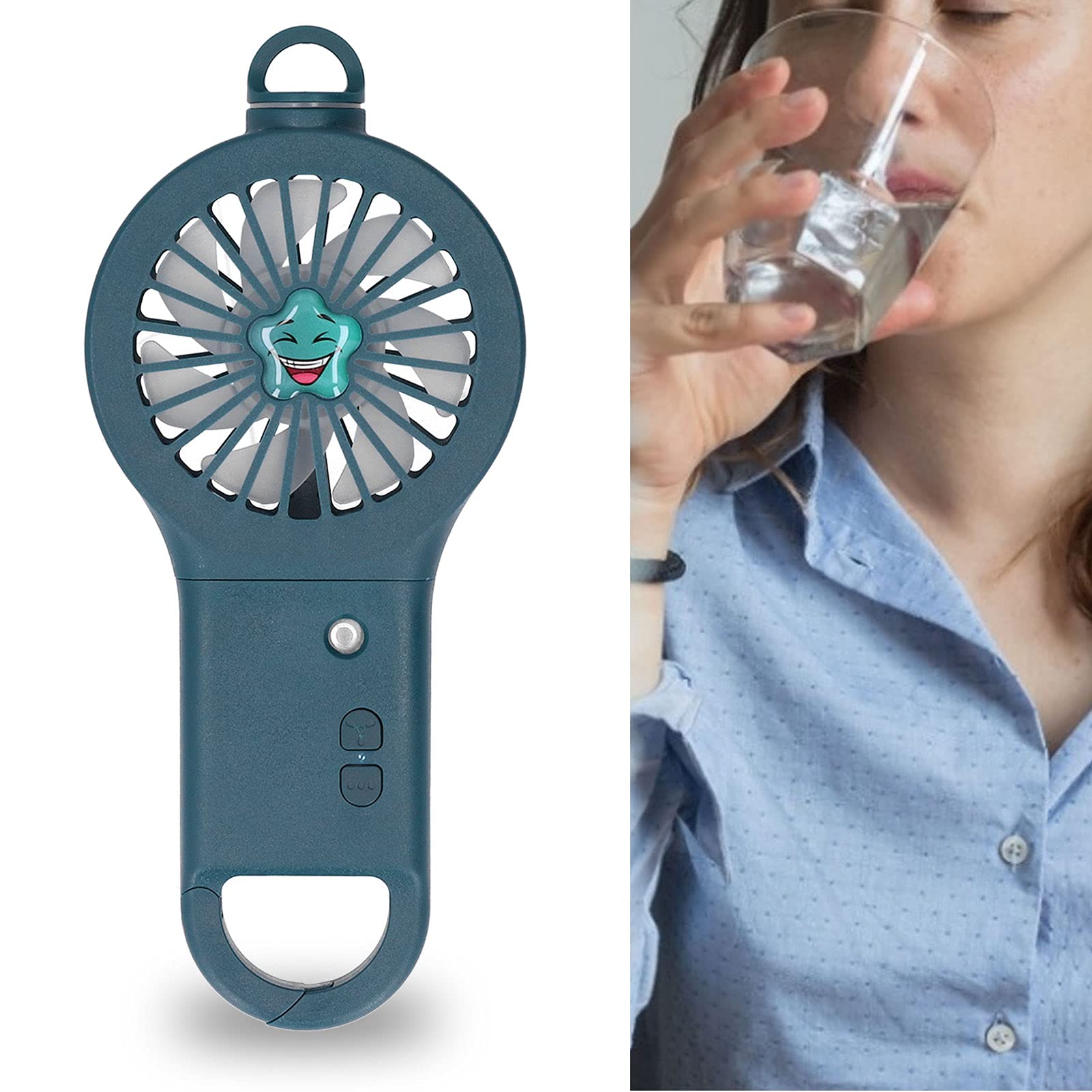 Portable USB Rechargeable Handheld Misting Fan - Compact Personal Cooling Fan with Adjustable Spray for Travel, Outdoor, Home & Office Use (Green Leaning Tower of Pisa Design) - Perfect for Camping, Beach, Picnics & Hot Summer Days