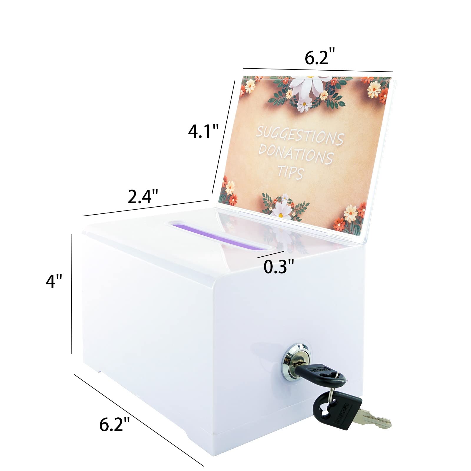 Secure Locking Donation Ballot Box - Durable Suggestion Box for Business Cards, Voting & Feedback Collection (White) | Ideal for Offices, Schools, Events & Community Voting