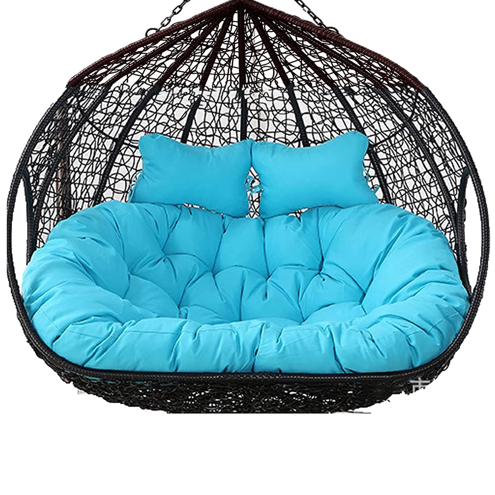 Double Egg Chair Cushion Replacement - Waterproof & Detachable 2-Person Hammock Swing Chair Pad for Indoor/Outdoor Use - Perfect for Garden, Patio, Balcony or Backyard Relaxation (Color: Blue)