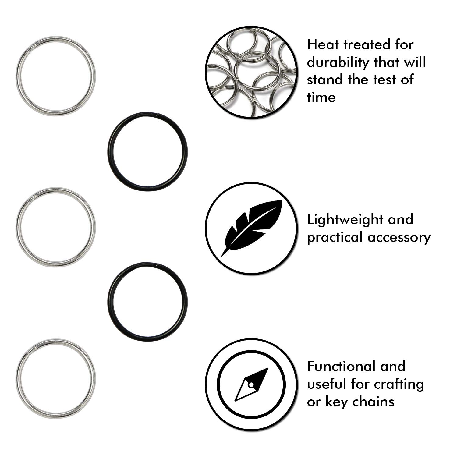 Metal Key Rings 100pcs - 1 Inch Round Split Rings for Keys, Crafts & Lanyards - Nickel Plated Silver for Home & Office Use