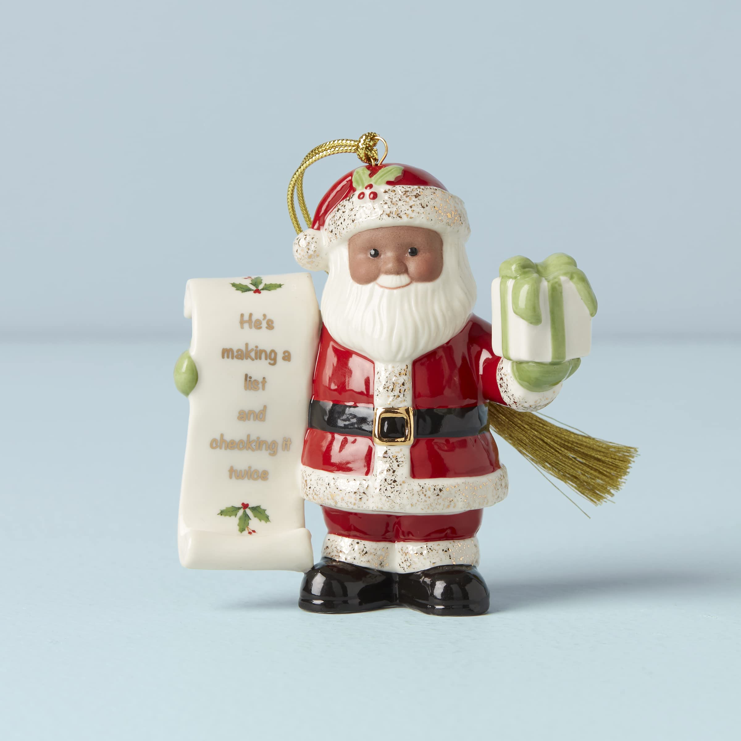 Lenox Santa with List Christmas Ornament - 0.80 Inch Red Holiday Decoration for Tree, Gift, and Festive Home Decor