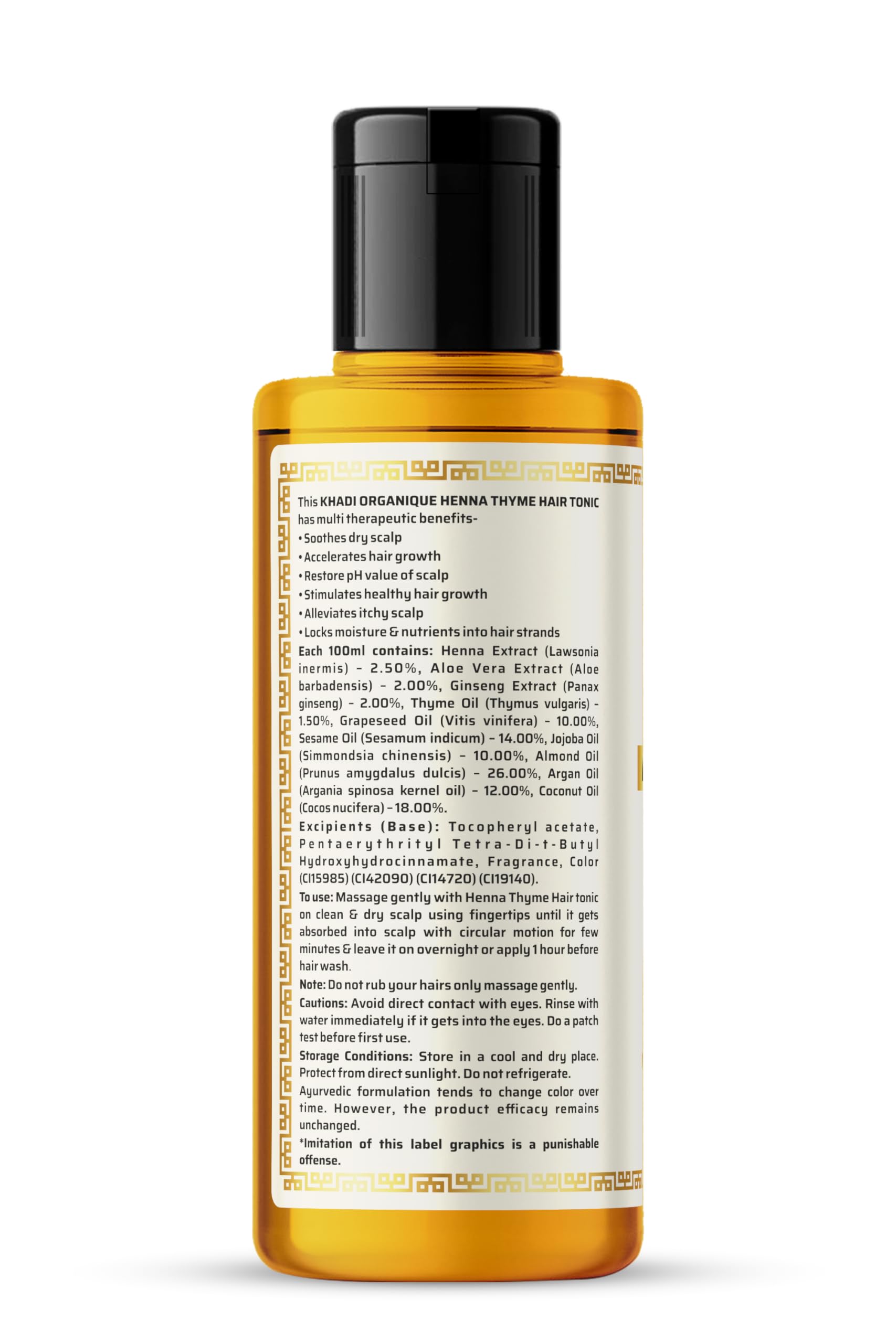 Khadi Organique Henna & Thyme Natural Hair Tonic - Paraben & Mineral Oil Free (1 Pack) | Promotes Hair Growth & Scalp Health for All Hair Types
