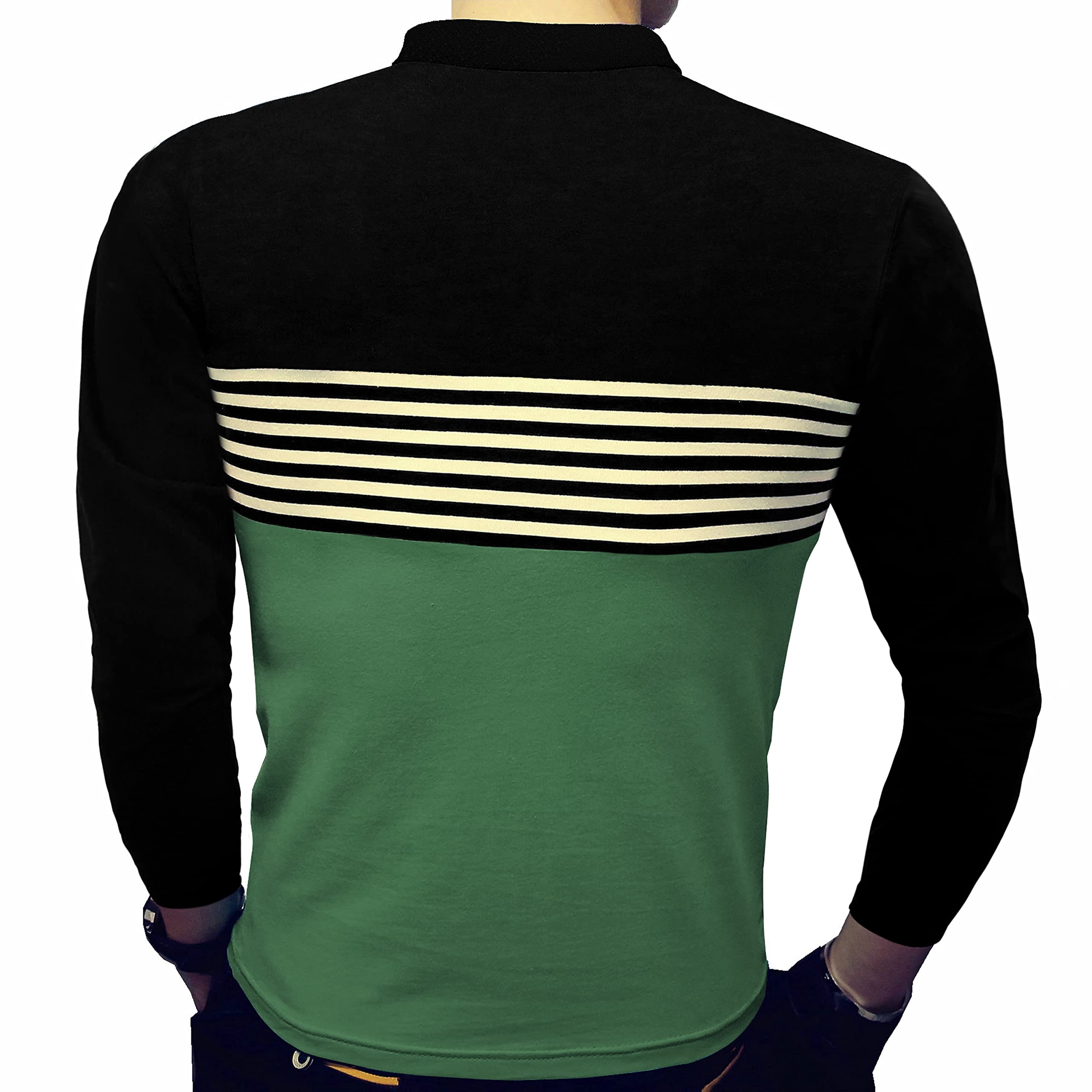 LOGEEYAR Men's Slim Fit Contrast Color Stripe Long Sleeve Polo Shirt - Casual Business & Weekend Wear for Office, Dating & Outdoor Activities