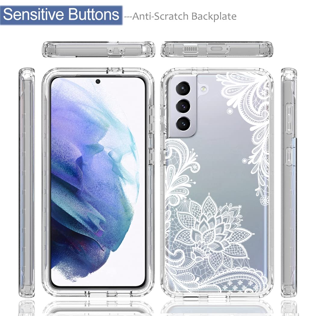 Premium Clear Mandala Pattern Phone Case for Samsung Galaxy S22 Plus 5G (SM-S906U) with Tempered Glass Screen Protector | Full Body Protection | Stylish & Durable Cover for Everyday Use, Work & Travel