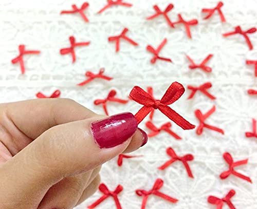 25-50pcs Red Satin Ribbon Bows for Gift Wrapping, Card Making, Christmas Decorations - Small Fabric Bows for DIY Crafts, Party Favors and Holiday Gift Toppers