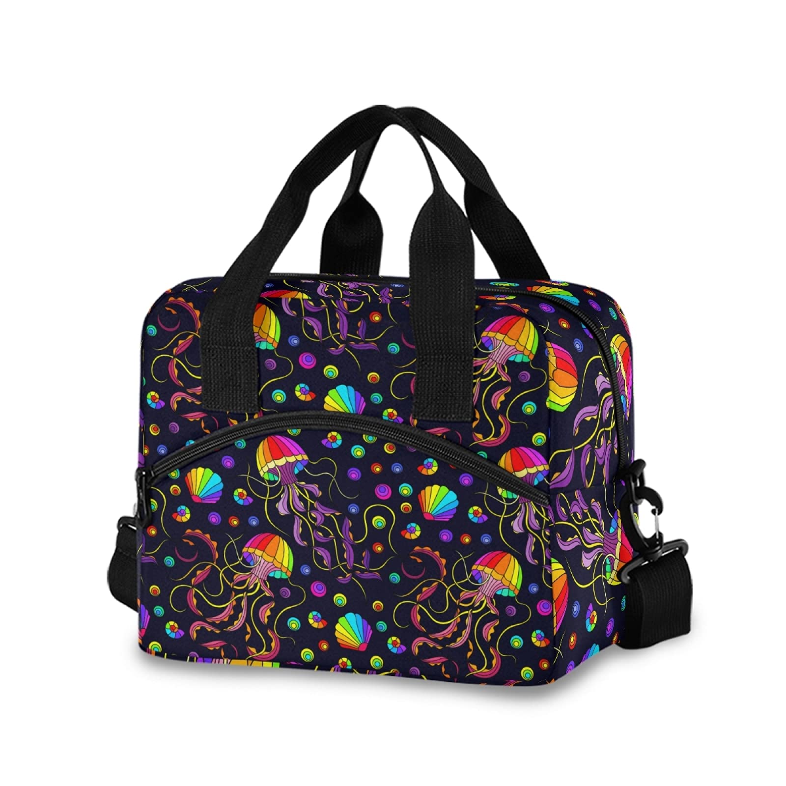 SUABO Insulated Lunch Cooler Bag for School, Work & Picnics - Rainbow Octopus & Jellyfish Design Tote Lunch Bag for Women & Men - Perfect for Office, Beach & Outdoor Activities
