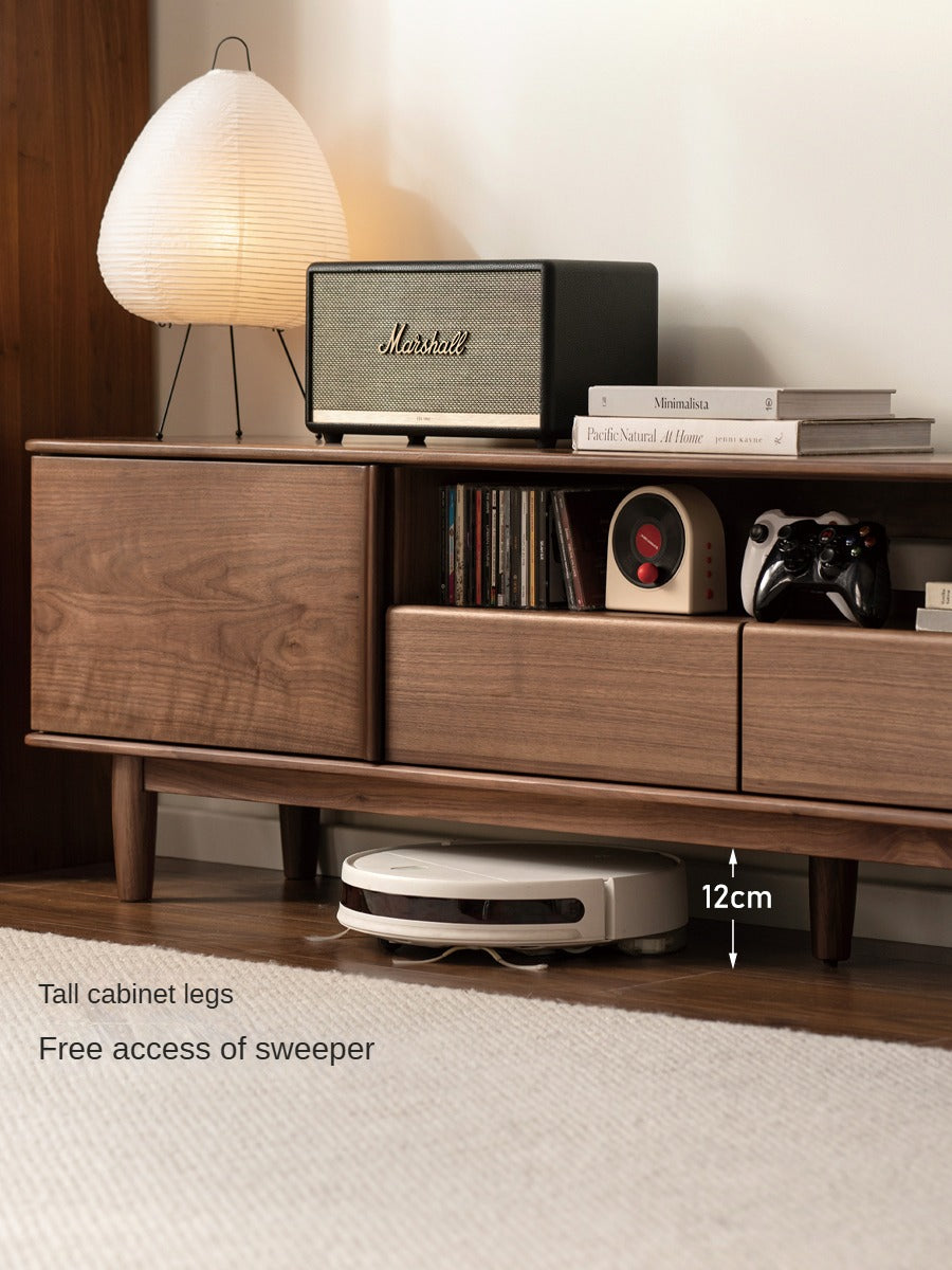 Premium Black Walnut Solid Wood TV Stand - Modern Minimalist Design Entertainment Center for Living Room, Bedroom & Home Theater