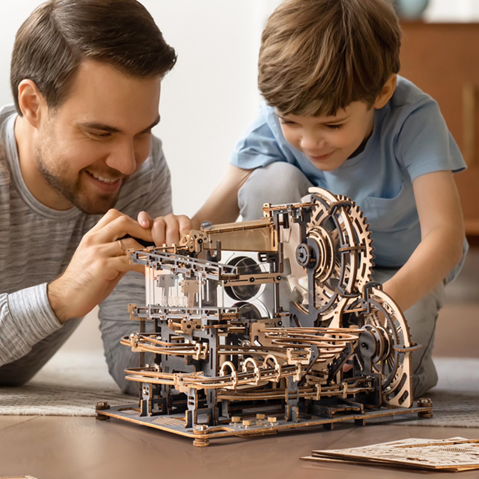 ROKR 3D Wooden Puzzle for Adults - Marble Run Mechanical Model Building Kit, DIY Construction Toy for Men & Women | STEM Educational Gift, Office Desk Decor & Stress Relief Activity