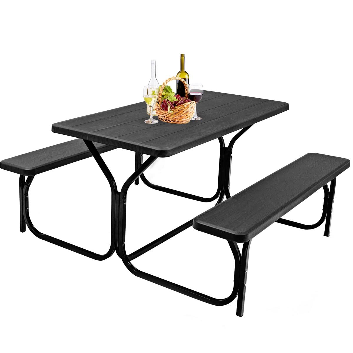 RIVALLYCOOL 6-Person Picnic Table Bench Set with Steel Frame & Durable Table Top - Outdoor Dining Set for Backyard, Garden, Patio, Camping - Perfect for BBQs, Parties & Family Gatherings (Black)