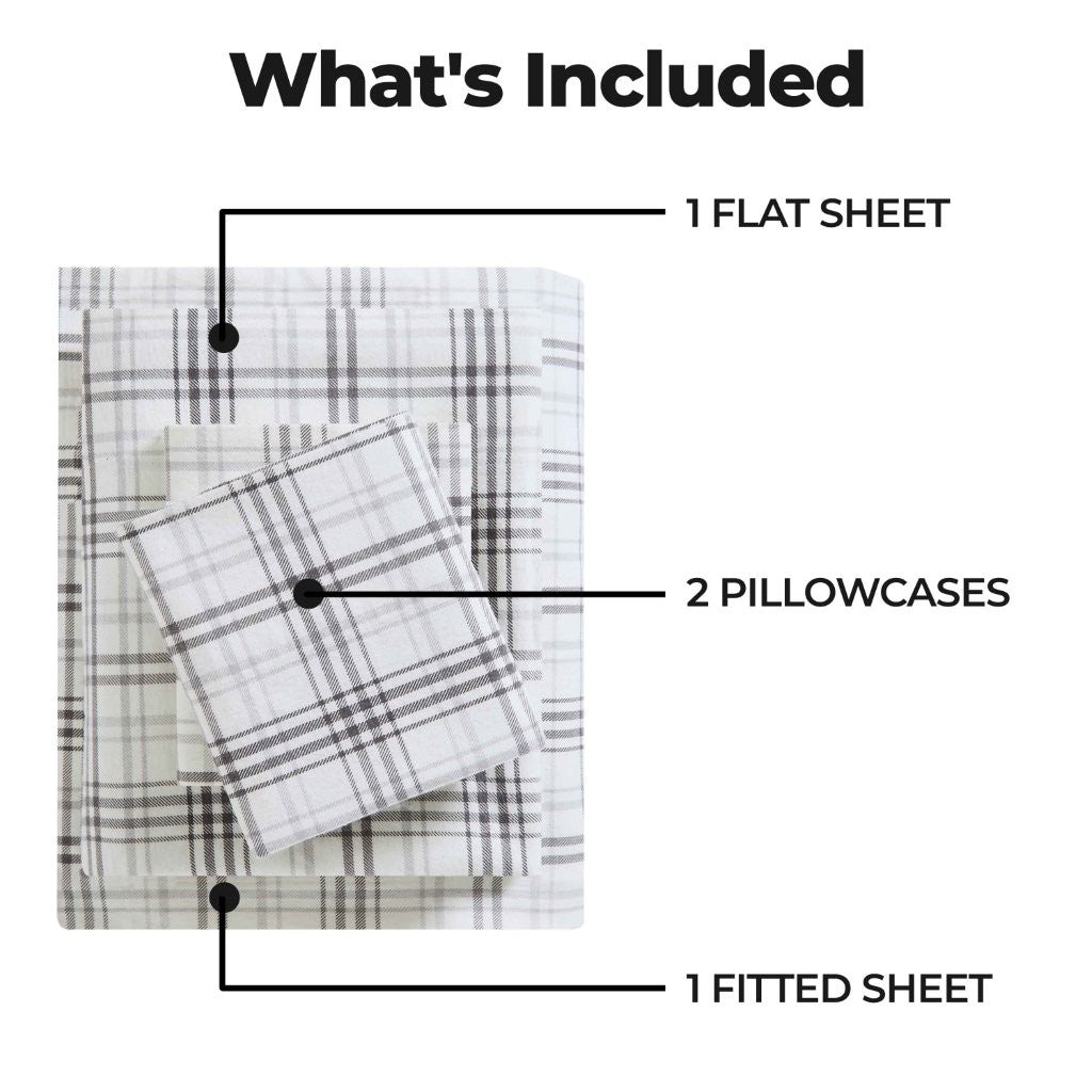 Soft Plaid Flannel Cotton Bed Sheet Set - Classic Farmhouse Style Deep Pocket Fitted Sheets for Cozy Winter Nights & Guest Room Comfort