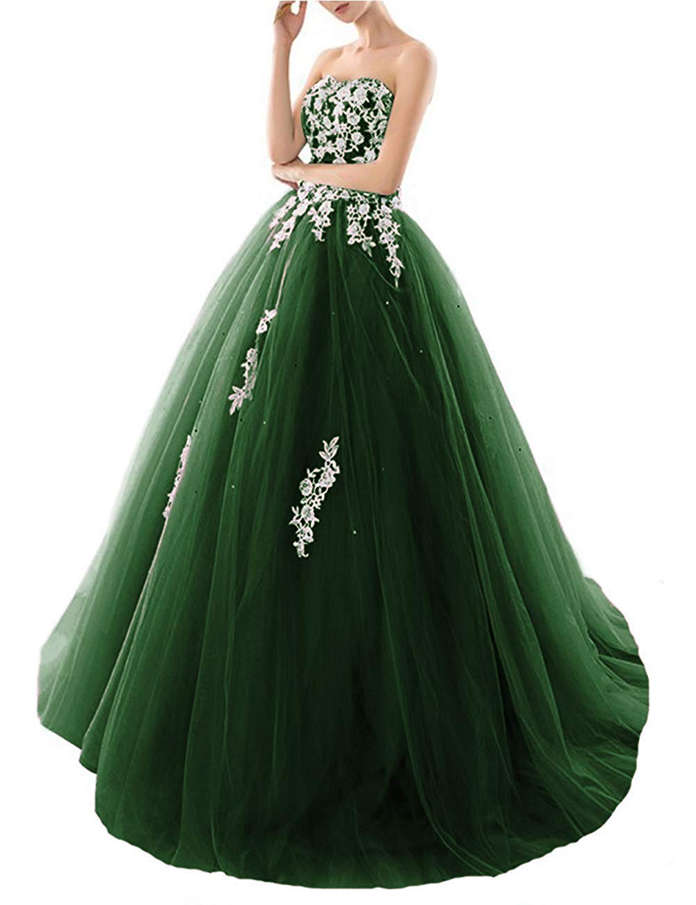 Elegant Dark Green Quinceanera Dress for Women - Strapless Ball Gown with Appliques, Corset Prom Party Dress for Sweet 16, Homecoming, Wedding & Special Occasions