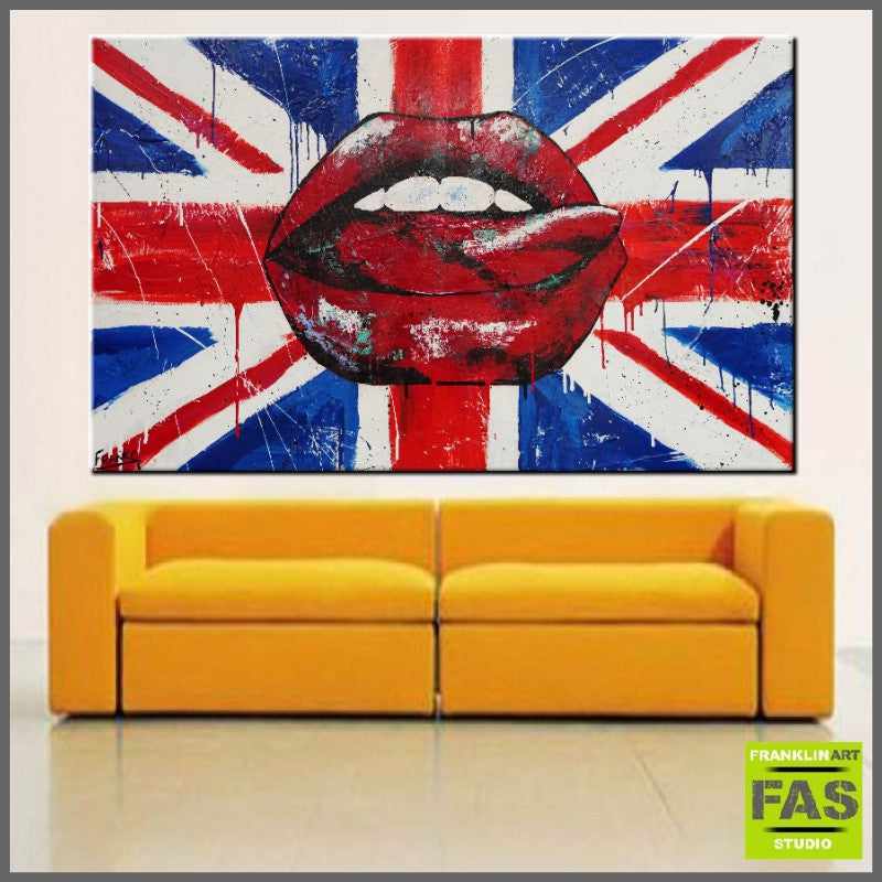 Urban Pop British Lips Tongue Art Print - Vintage UK Street Style Wall Decor for Living Room, Bedroom & Office