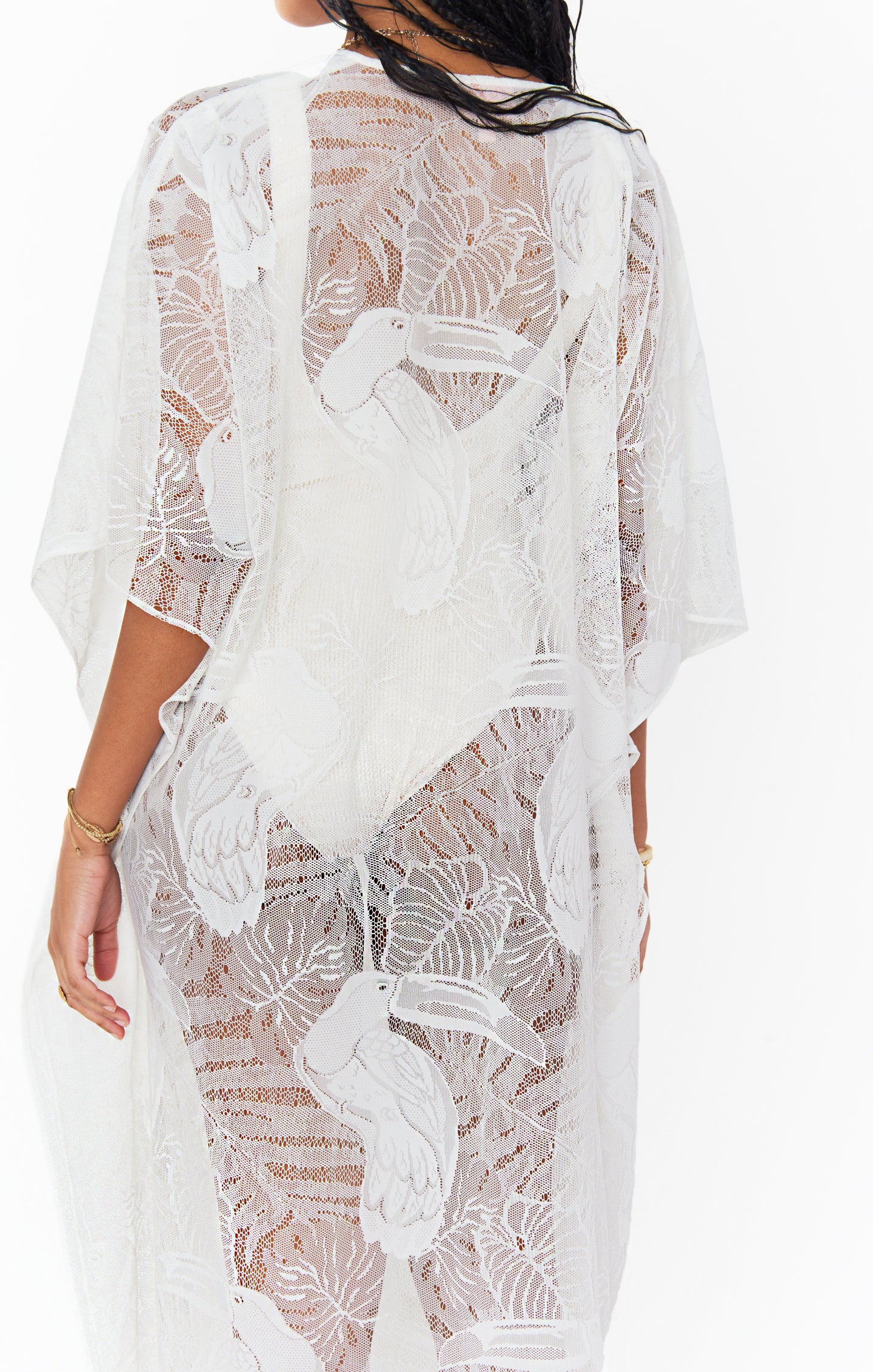 Hana TruMu Women's Lace White Dress - Elegant Jungle Print Floral Maxi Dress for Summer Vacation, Beach Party & Boho Chic Outfits