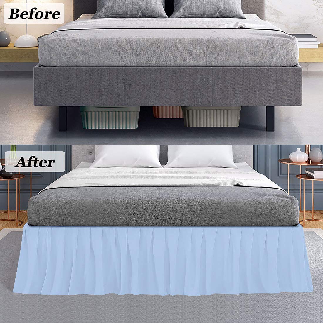 Luxury Light Blue Ruffled Bed Skirt for King Size Beds - 14