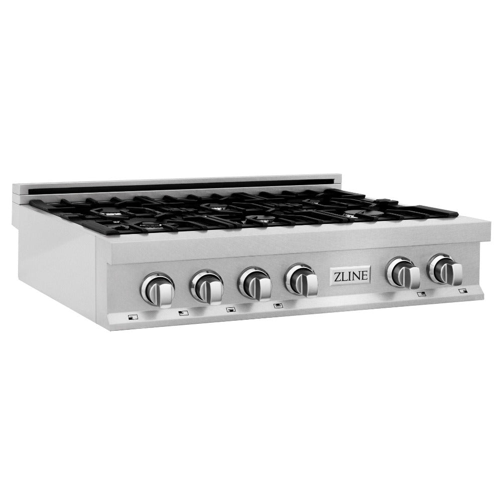 ZLINE 36 Inch 6-Burner Gas Rangetop with Porcelain Cooktop in Satin Stainless Steel - Professional Grade Stove for Home Kitchen, Restaurant & Outdoor Cooking (Model RTS 36)