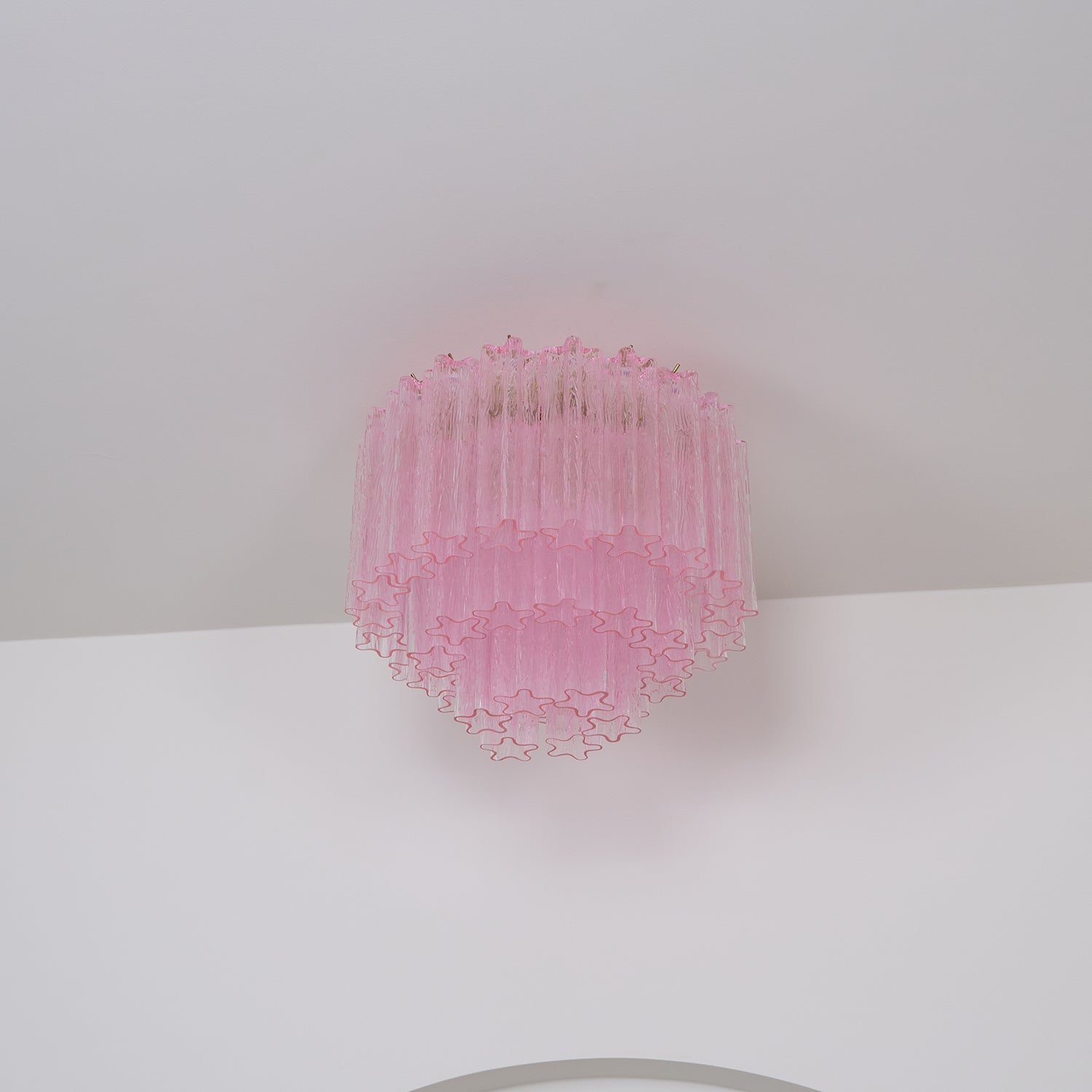 Murano Pink Glass Ceiling Light Fixture - Handcrafted Venetian Style Chandelier for Dining Room, Bedroom & Living Room Decor