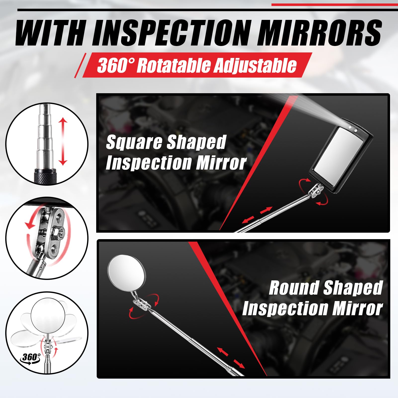 Magnetic Pick Up Tool Set with Telescoping Handle & LED Flashlight - Extendable Magnet Grabber with Inspection Mirror - Perfect Gifts for Men, Women, Dad, Husband - Great for Car Repair, Workshop, Construction & DIY Projects