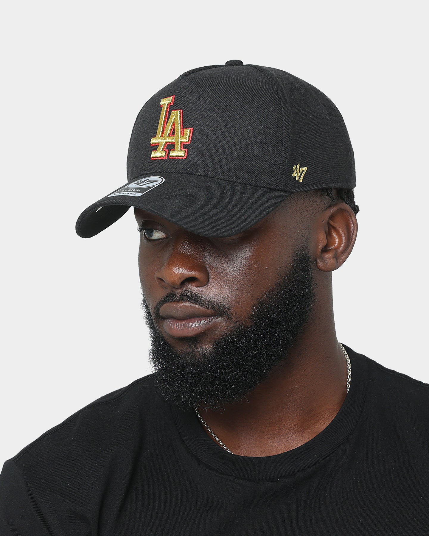 47 Brand Los Angeles Dodgers Replica MVP DT Snapback Hat - Black/Gold/Red Adjustable Baseball Cap for Men & Women - Perfect for Baseball Games, Sports Fans, and Streetwear Fashion