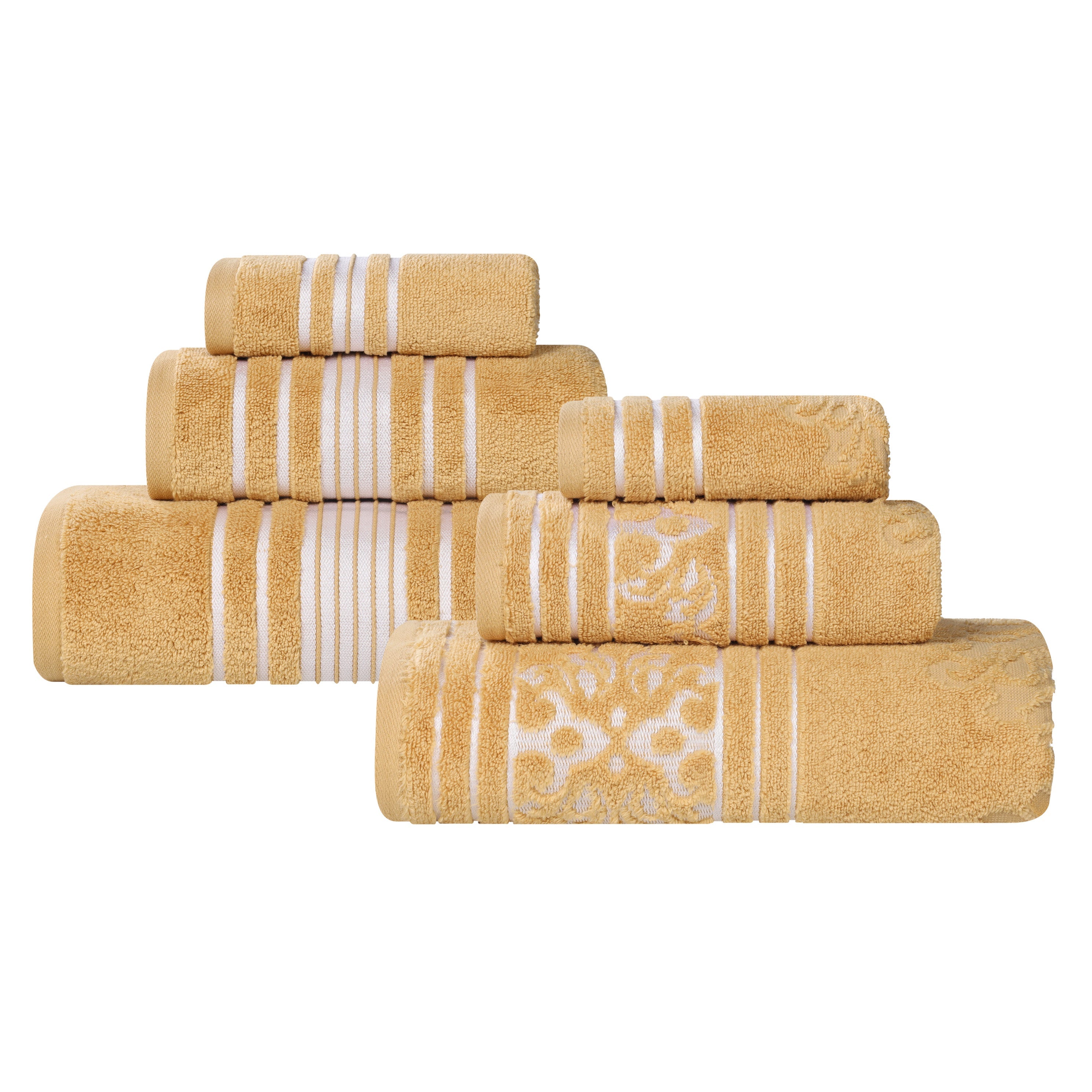 Premium 6-Piece Sadie Zero Twist Cotton Towel Set - Solid & Jacquard Floral Design | Ultra Soft & Absorbent Bath Towels for Spa, Hotel & Luxury Home Use