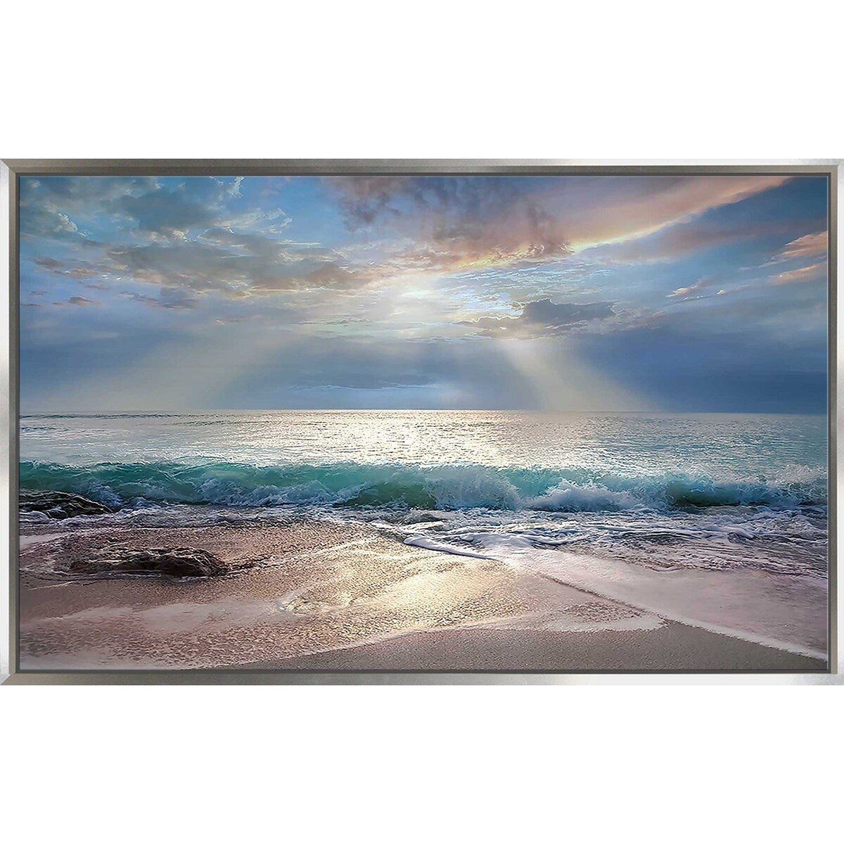 Vibrant Aqua Blue Morning Print on Floating Canvas Wall Art - Perfect for Living Room, Bedroom & Office Decor