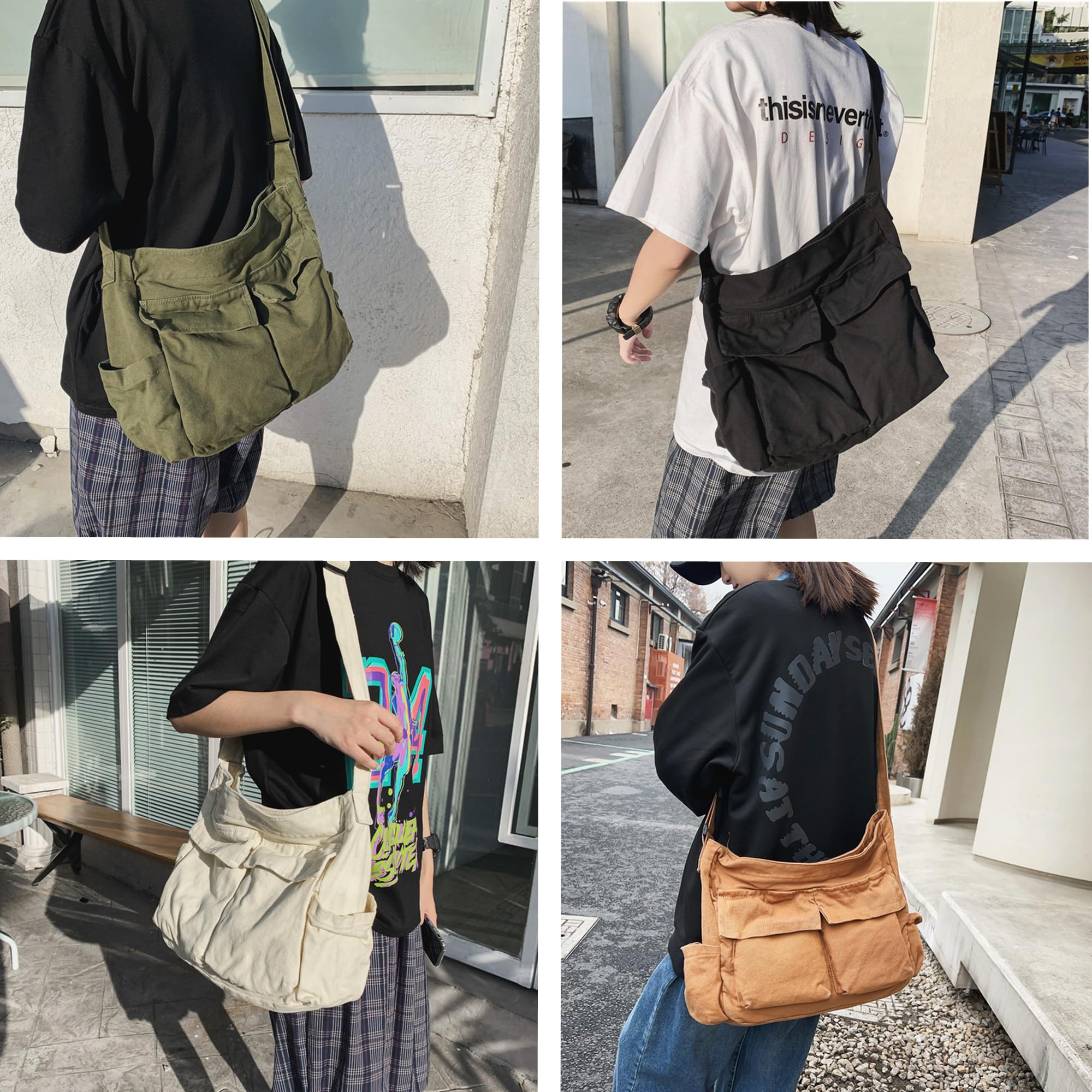 Stylish Women's Canvas Messenger Bag - Large Capacity Crossbody Shoulder Bag with Multiple Pockets for Travel, Work & Daily Use | Durable Grunge Fashion Accessory for College, Commuting & Outdoor Adventures