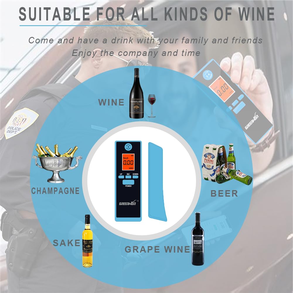 GREENWON Professional Breathalyzer with Smartphone App - Accurate Portable Alcohol Tester for Personal & Workplace Use - Track & Save BAC Data - Ideal for Drivers, Safety Officers & Health Monitoring