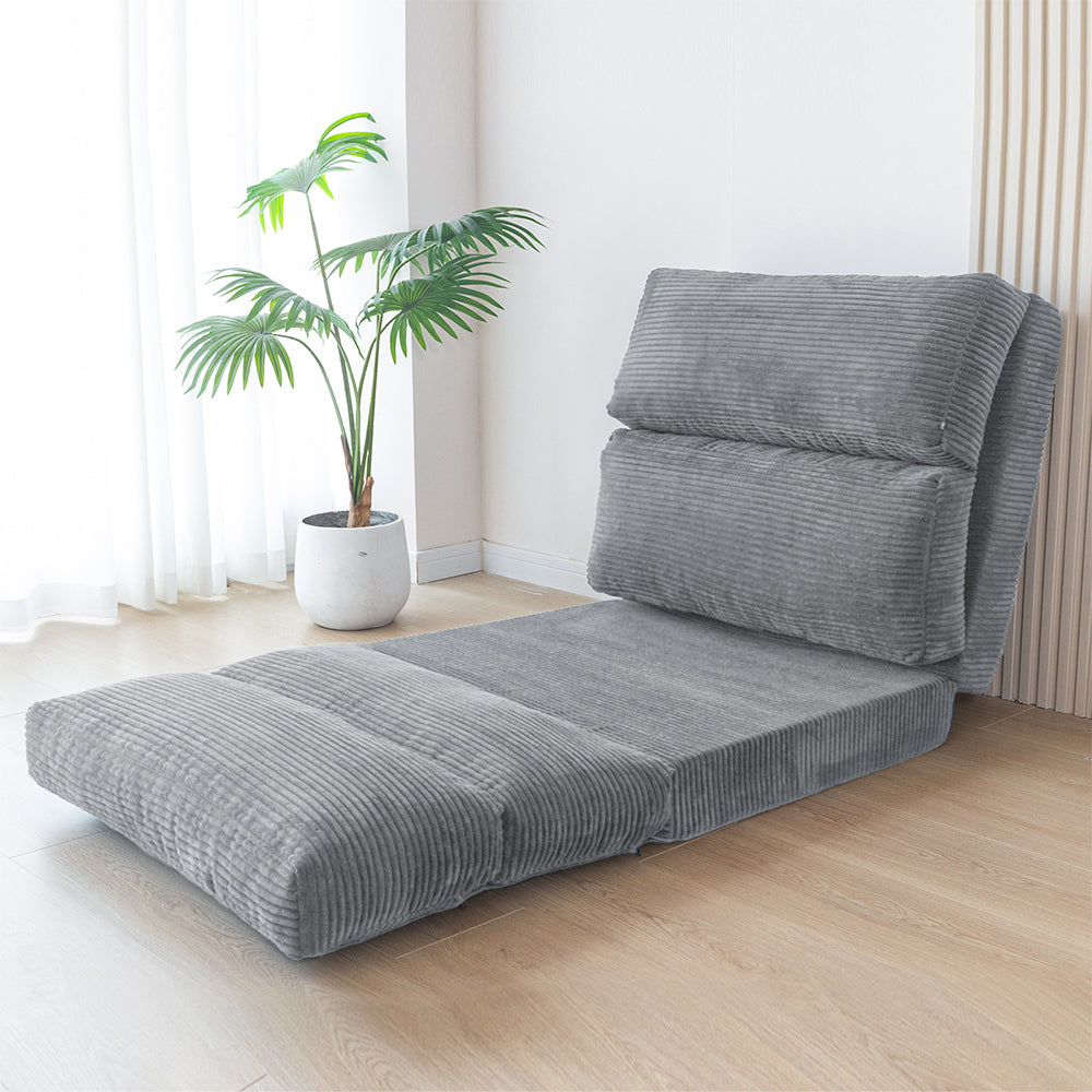 MAXYOYO Corduroy Bean Bag Folding Sofa Bed - Extra Wide Convertible Floor Mattress for Living Room, Bedroom & Guest Room (Grey)