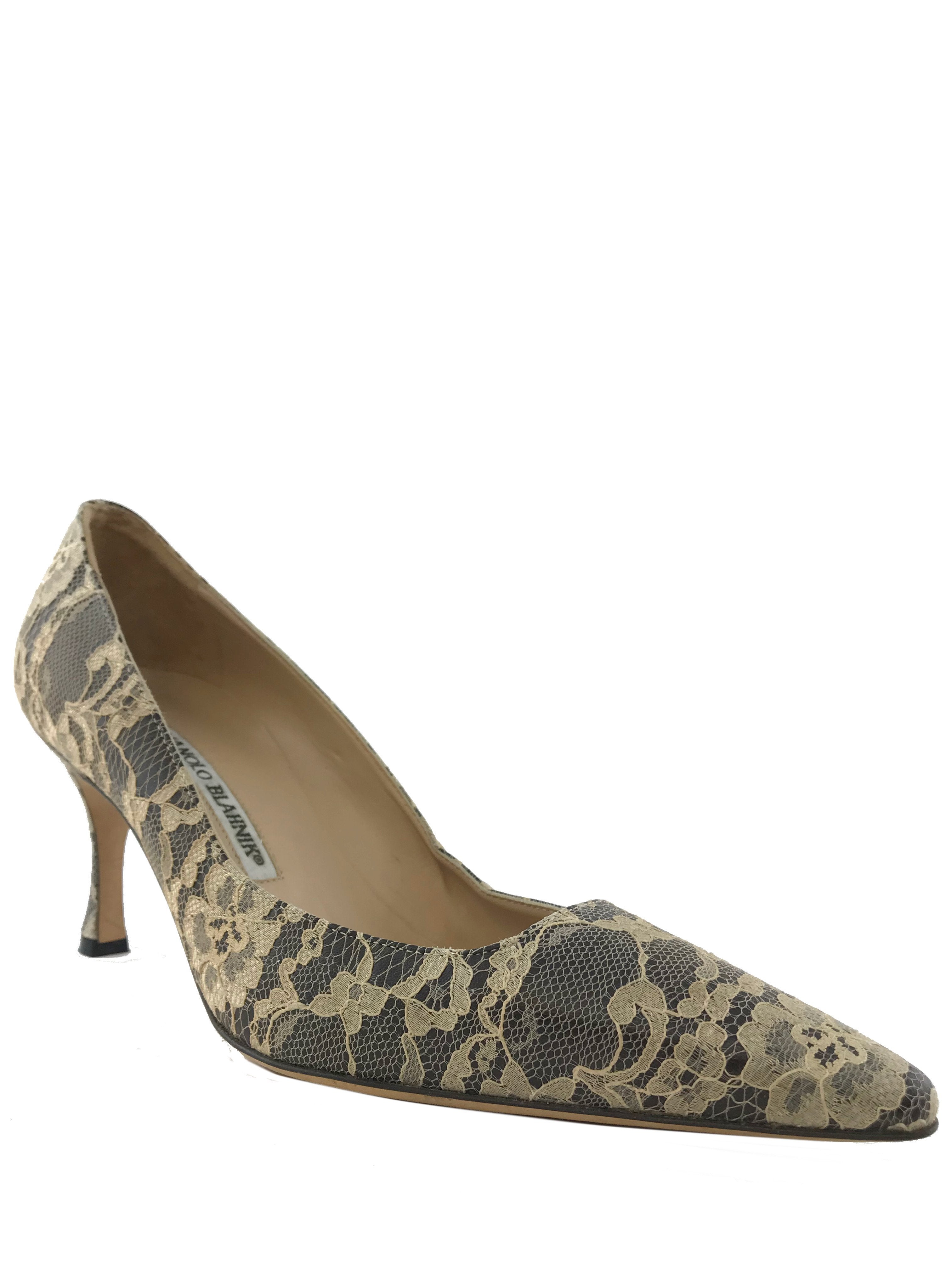 Manolo Blahnik Floral Lace Pumps Women's Size 8 | Elegant High Heel Wedding Shoes for Brides, Prom & Special Occasions
