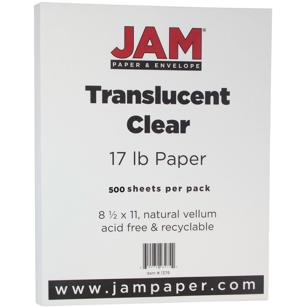 JAM PAPER Translucent Vellum Paper 17lb (62 gsm) - 8.5 x 11 Inches - Clear - 500 Sheets per Ream - Perfect for Scrapbooking, Invitations, and DIY Craft Projects