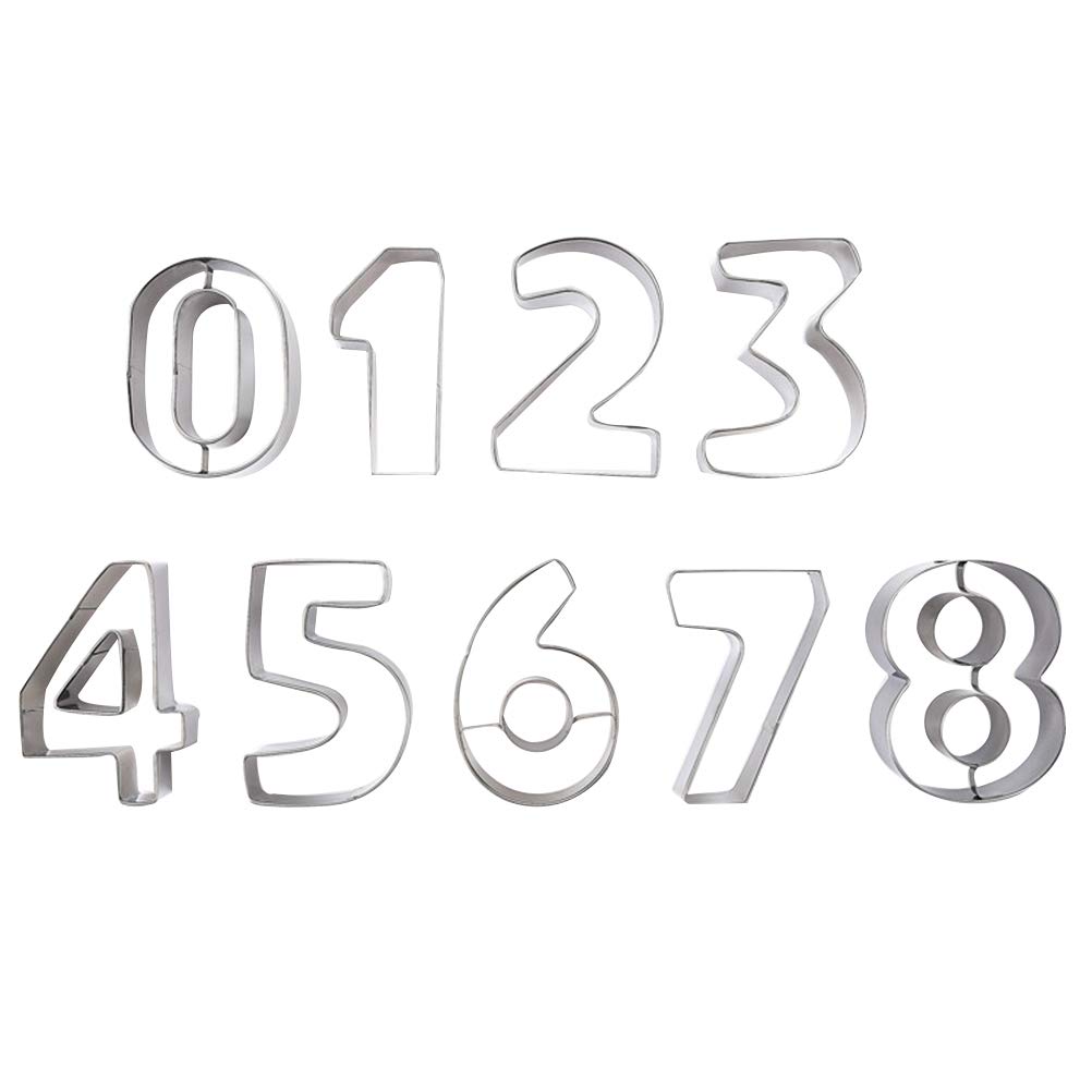 9Pcs Stainless Steel Number Cookie Cutters Set (0-8) - Professional Cake Decorating Tools for Fondant, Biscuit, Dessert Making | Perfect for Birthday Cakes, Wedding Cookies & Holiday Baking