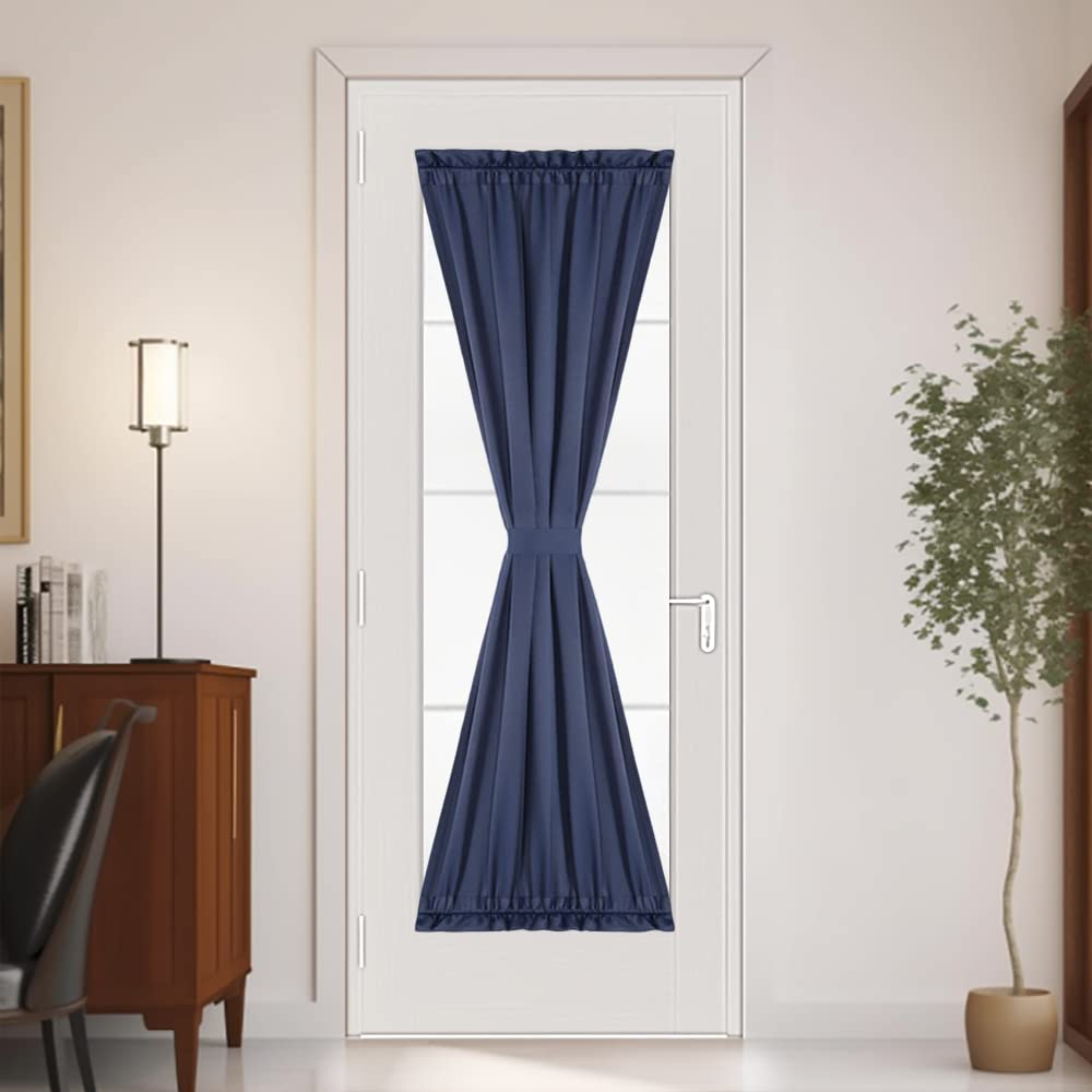 PANOVOUS 25x40 Inch Blackout French Door Curtain Panel - Navy Blue Window Privacy Curtain with Top & Bottom Rod Pockets for Front Doors, Christmas Decor & Home Insulation