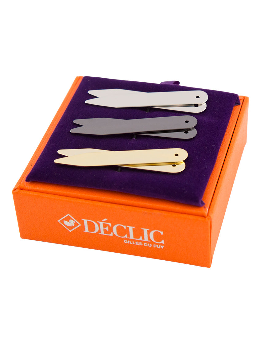 DÉCLIC 3-Tone Metal Collar Stays for Men - Premium Stainless Steel Collar Stiffeners for Dress Shirts - Perfect for Business, Formal Events & Weddings