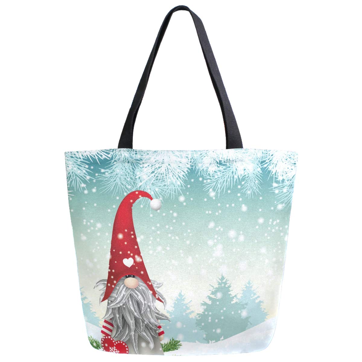Christmas Santa Claus Snowflake Canvas Tote Bag - Extra Large Reusable Shopping Bag for Travel, Beach, Grocery & Holiday Storage - Winter Holiday Gift & Party Decor