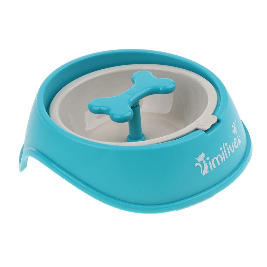 SECRET DESIRE Slow Feeder Dog Bowl - Rotating Bone Design for Puppies & Cats - Anti-Gulping Pet Food Dish - Blue - Perfect for Fast Eaters & Mealtime Enrichment