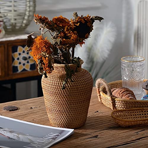 Handwoven Rattan Vase - Boho Chic Home Decor for Plants & Flowers | Perfect for Tabletop Display, Living Room Decor, and Indoor Gardening Accessories