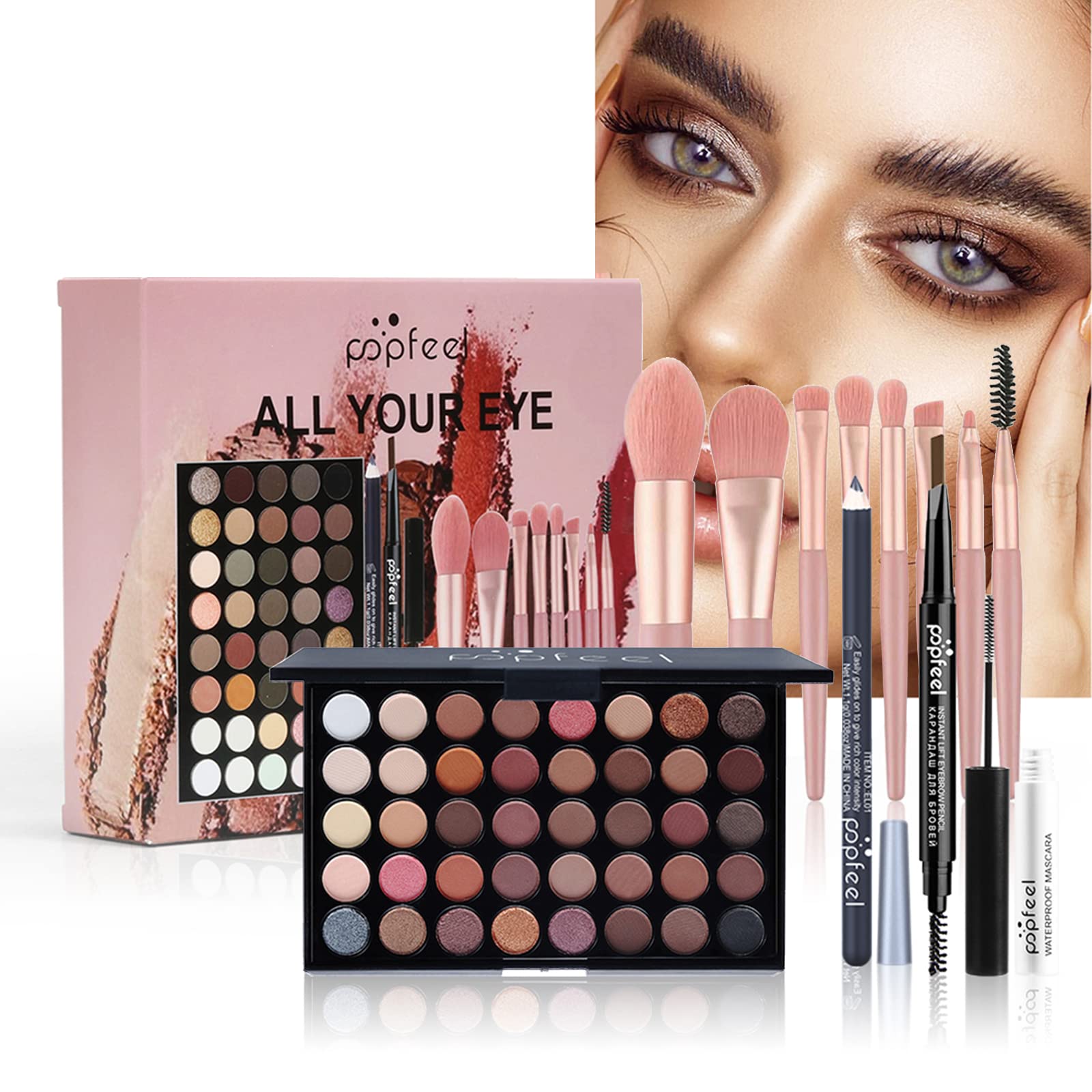 Joyeee 40 Color Professional Eyeshadow Palette Set with Mascara, Eyebrow Pencil, Eyeliner & Cosmetic Brushes - Perfect Makeup Gift for Women & Girls, Travel-Friendly Beauty Kit for Parties, Weddings & Daily Use