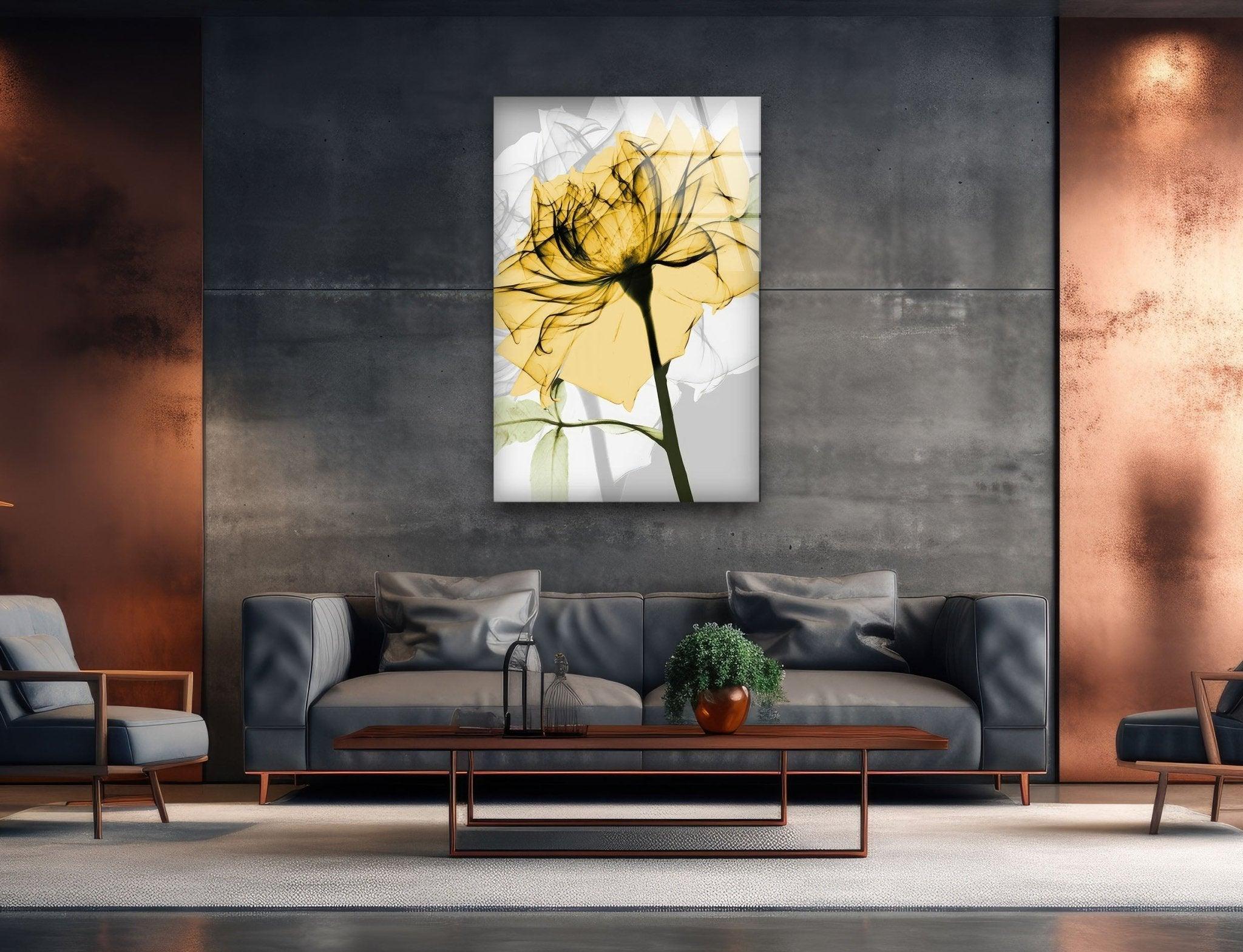 Albert Koetsier Yellow Rose Stained Glass Wall Art - Handmade Floral Decor for Living Room, Bedroom & Office