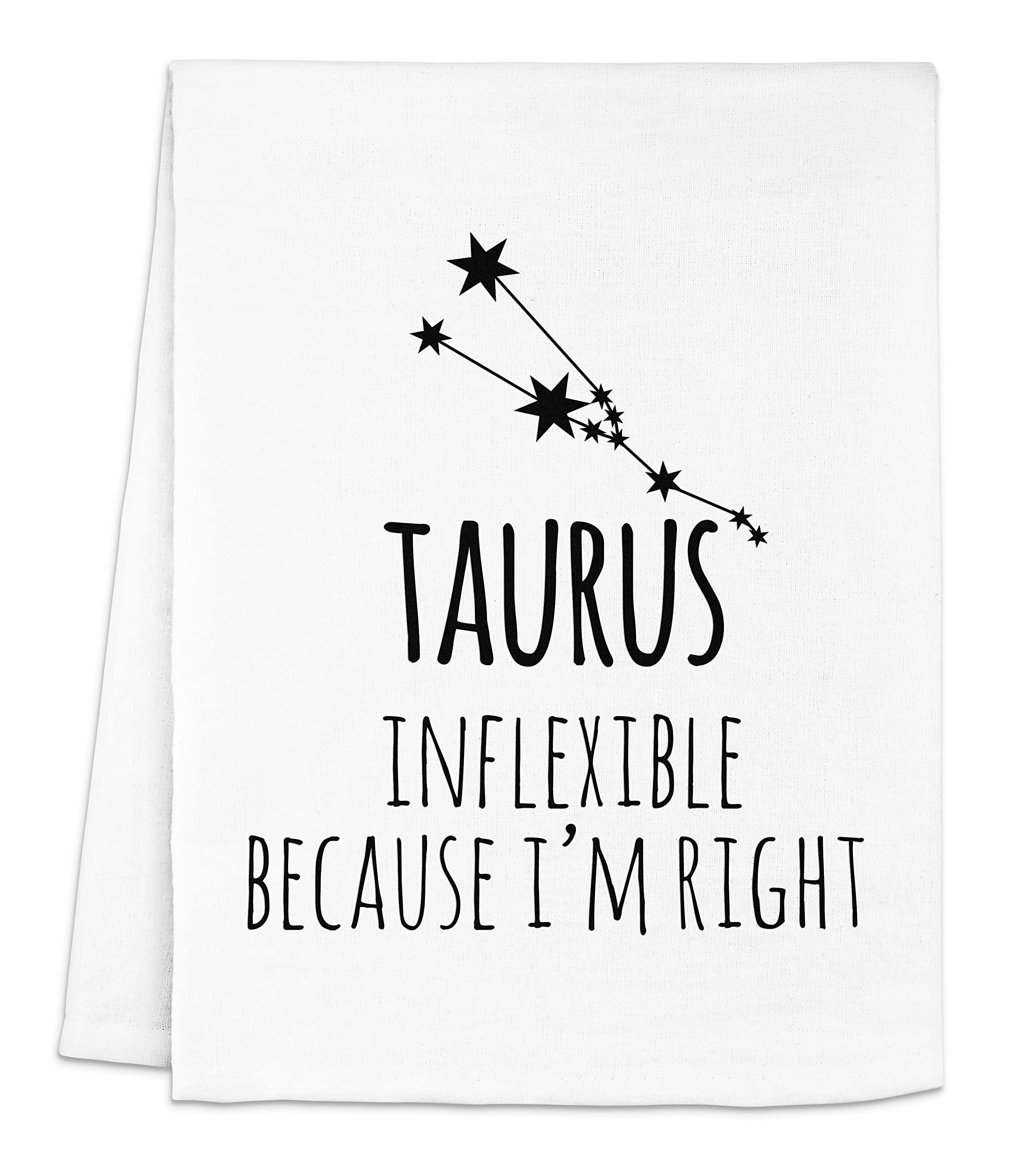Funny Zodiac Signs Flour Sack Kitchen Towel - Sweet Housewarming Gift & Farmhouse Decor - White Taurus Design for Kitchen, Dining Room & Cozy Home