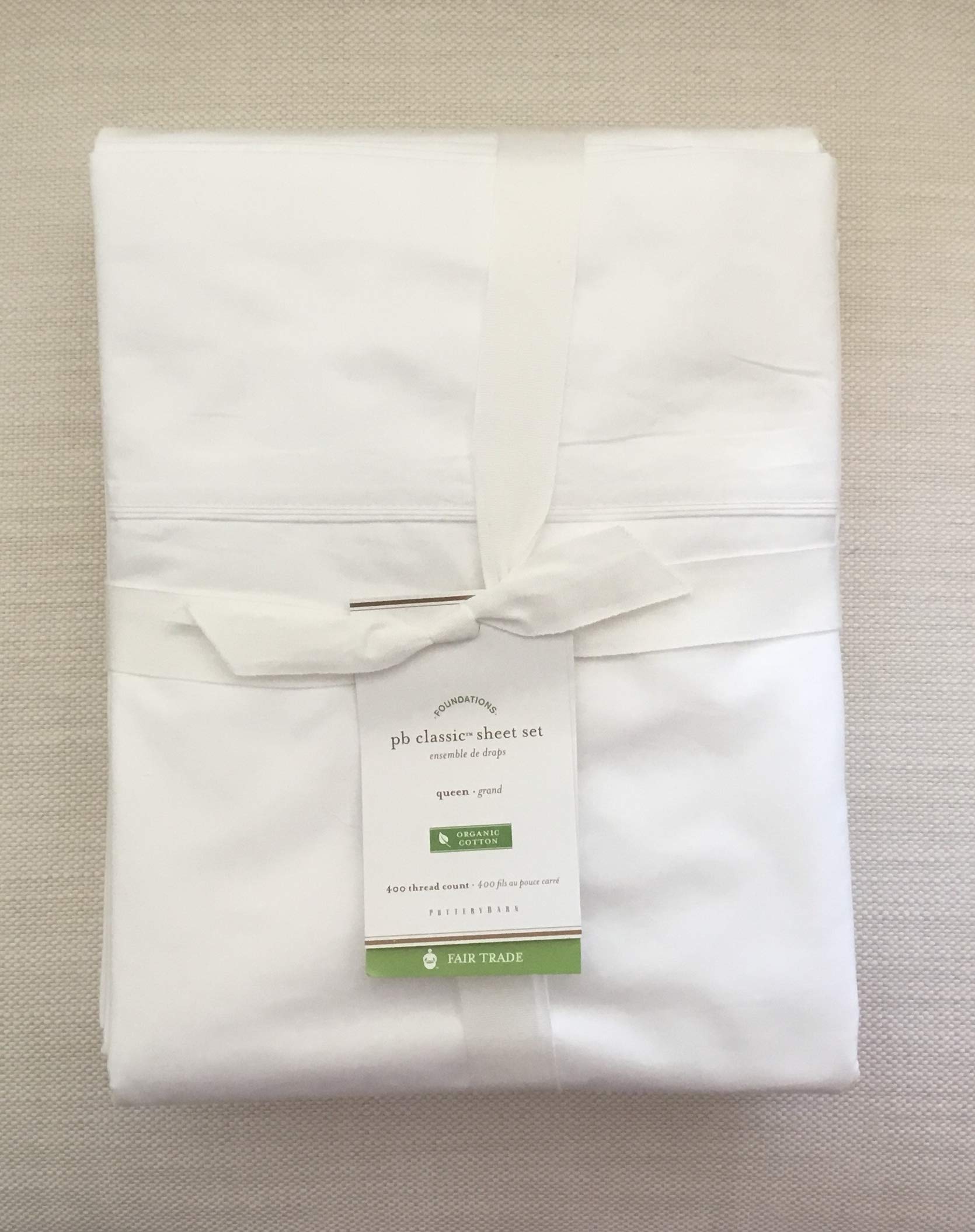 Pottery Barn Classic 400 Thread Count Organic Percale Sheet Set - Queen Size, White - Luxury Bedding for Comfortable Sleep & Hotel-Style Bedroom Decor