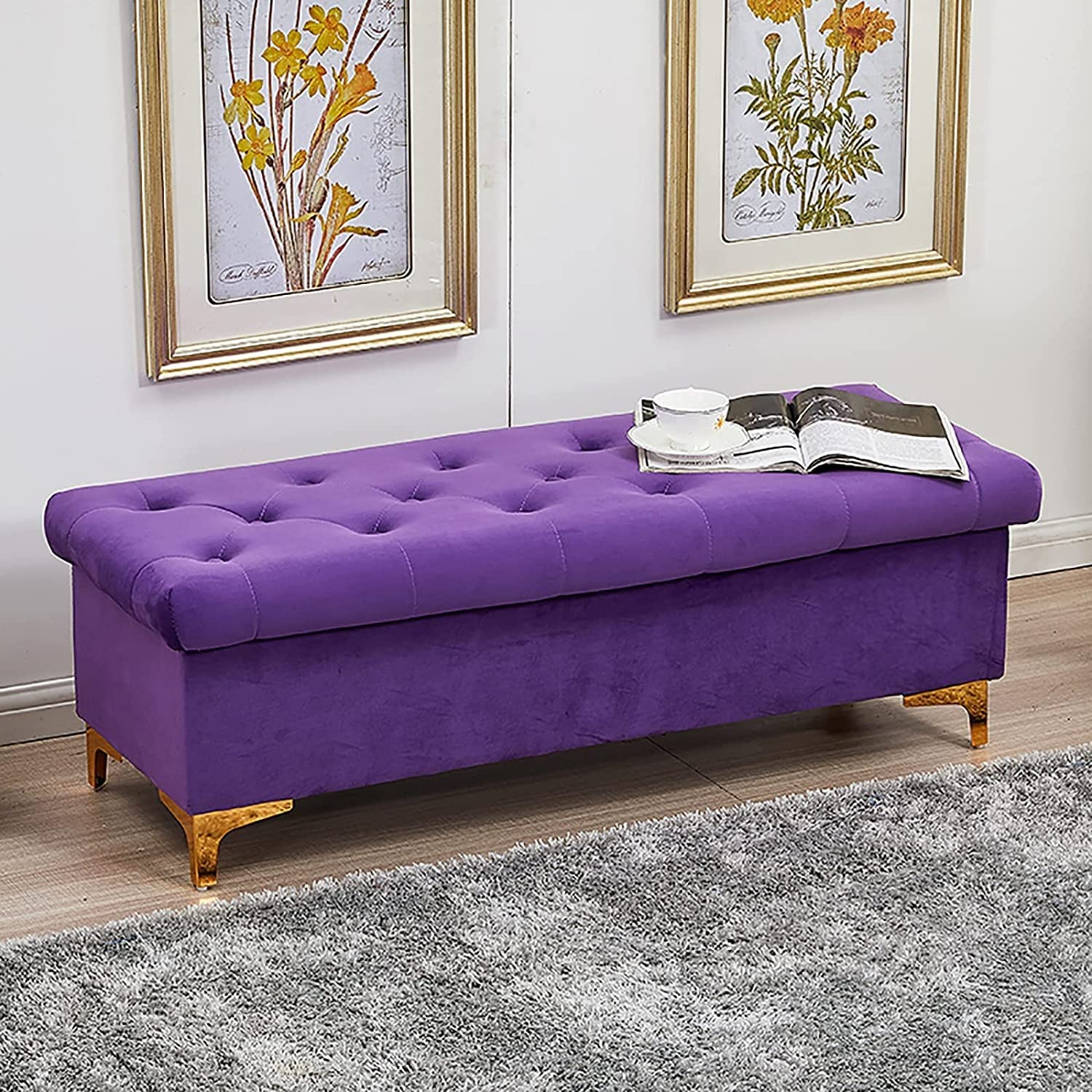 Velvet Storage Ottoman Bench with Premium Upholstery - Multifunctional Shoe Bench & Footstool for Bedroom, Living Room & Hallway | Modern Home Decor & Space-Saving Furniture for Small Apartments
