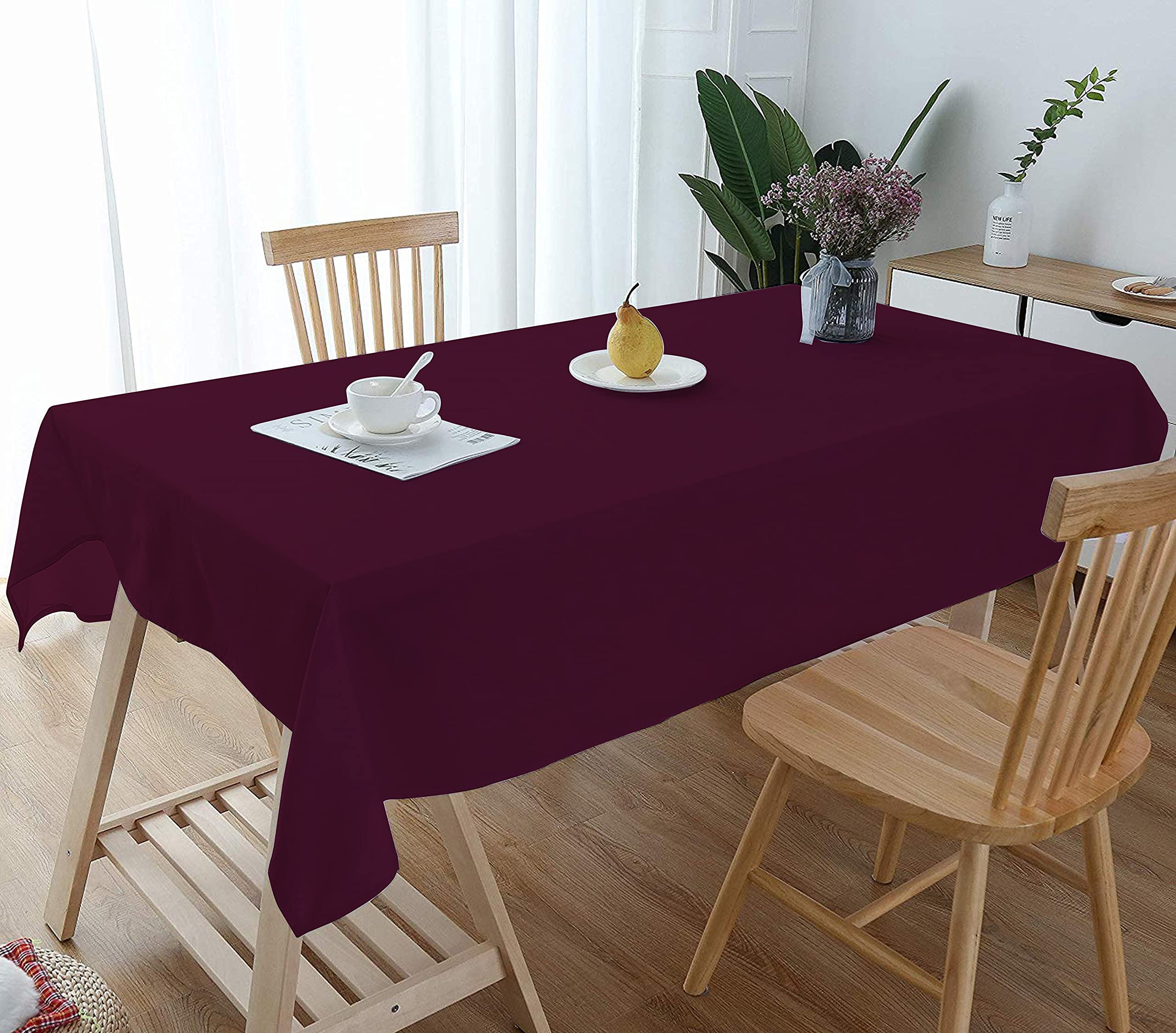 Premium Cotton Soft Plain 4-Seater Tablecloth - 56 x 72 Inch Dining Table Cover in Blackberry - Perfect for Family Dinners, Parties & Home Decor