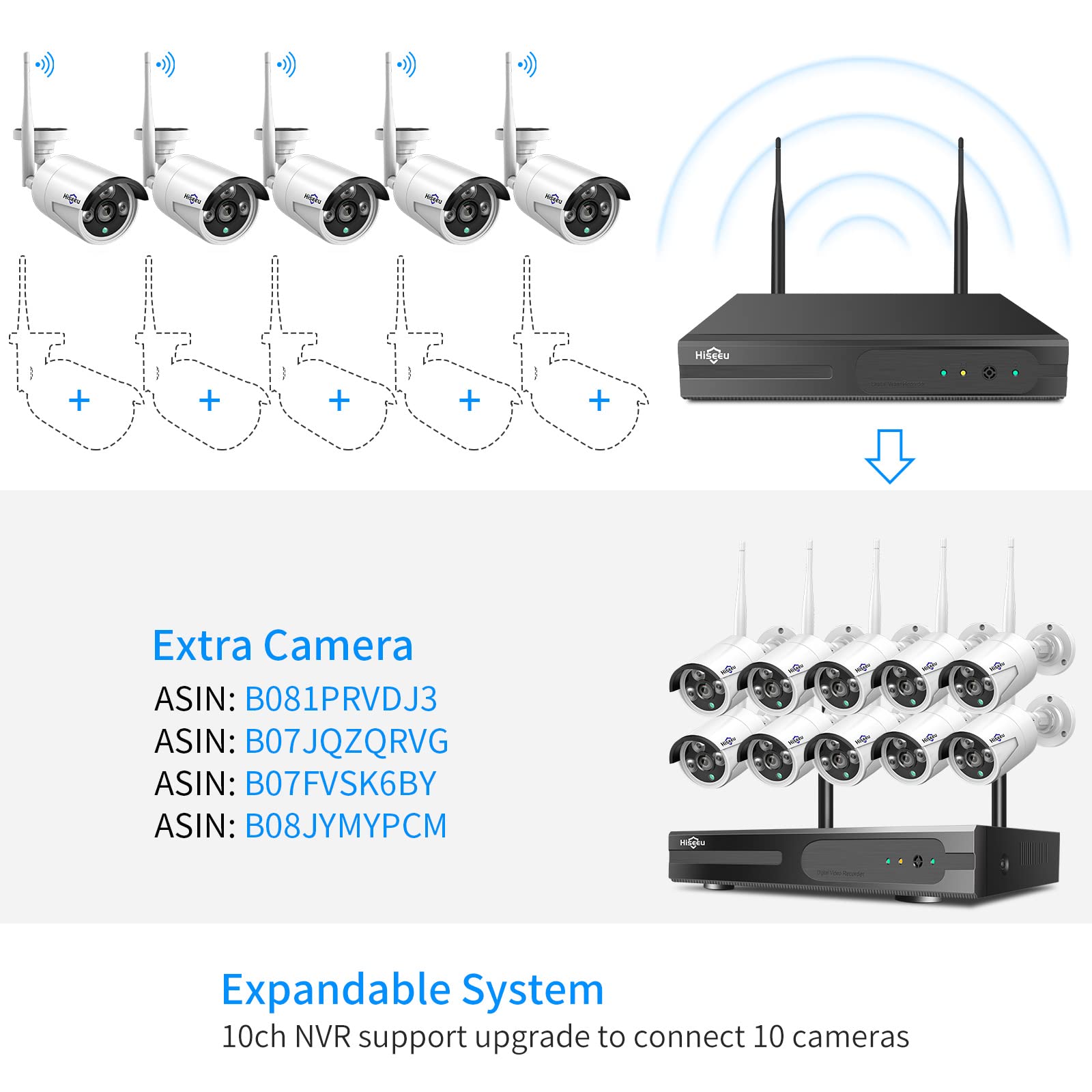 Hiseeu 500GB 5MP Wireless Security Camera System with One-Way Audio - 4 Pack Outdoor/Indoor WiFi Surveillance Cameras, HD Video, Night Vision, Weatherproof, Motion Detection, DC12V Power Cord - Ideal for Home Security, Business Monitoring & Baby/Pet Watching