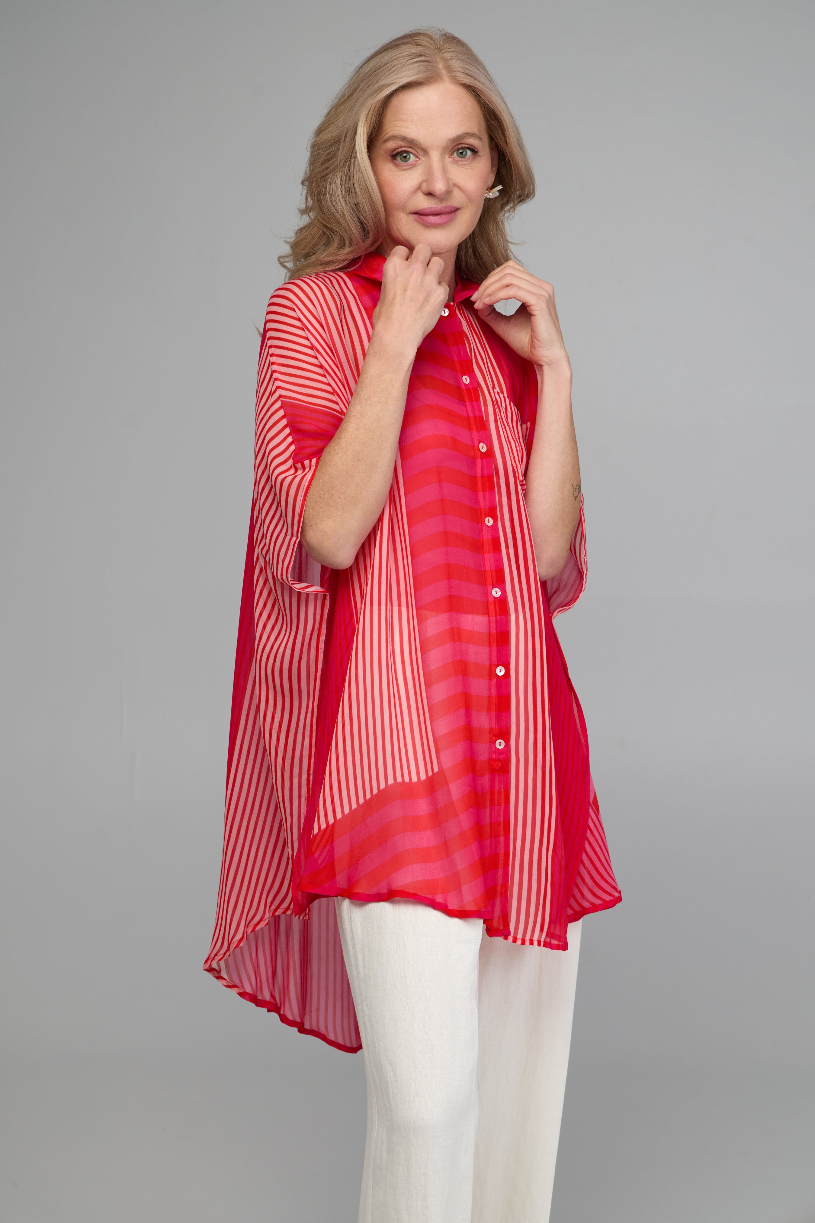 Flowy Striped Oversized Shirt for Women - Casual Loose Fit Long Sleeve Button Down Top - Perfect for Beach Cover Up, Layering or Boho Outfits